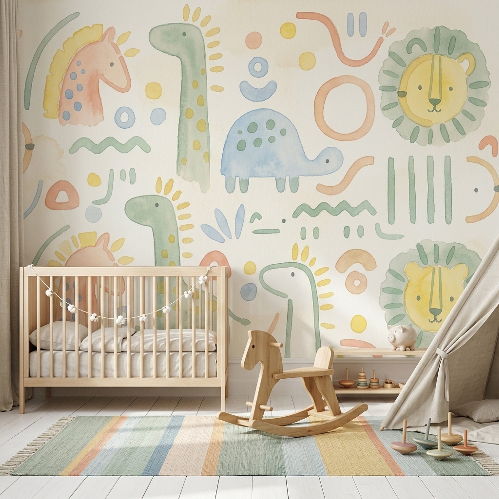 Safari Hayvanlı Poster Duvar Kağıdı Pastel Çocuk Odası