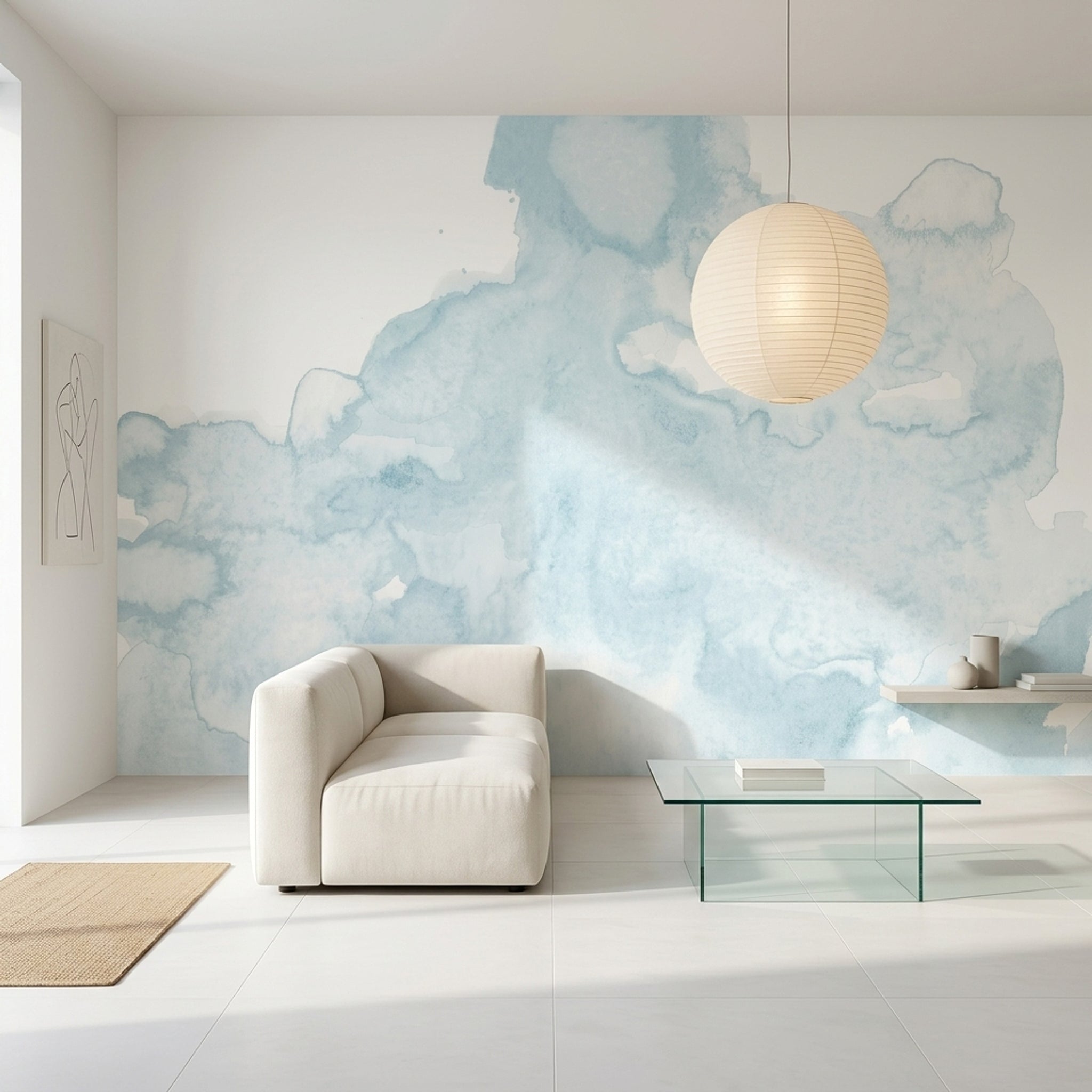 Mavi Sulu Boya Efektli Poster Duvar Kağıdı Modern Salon