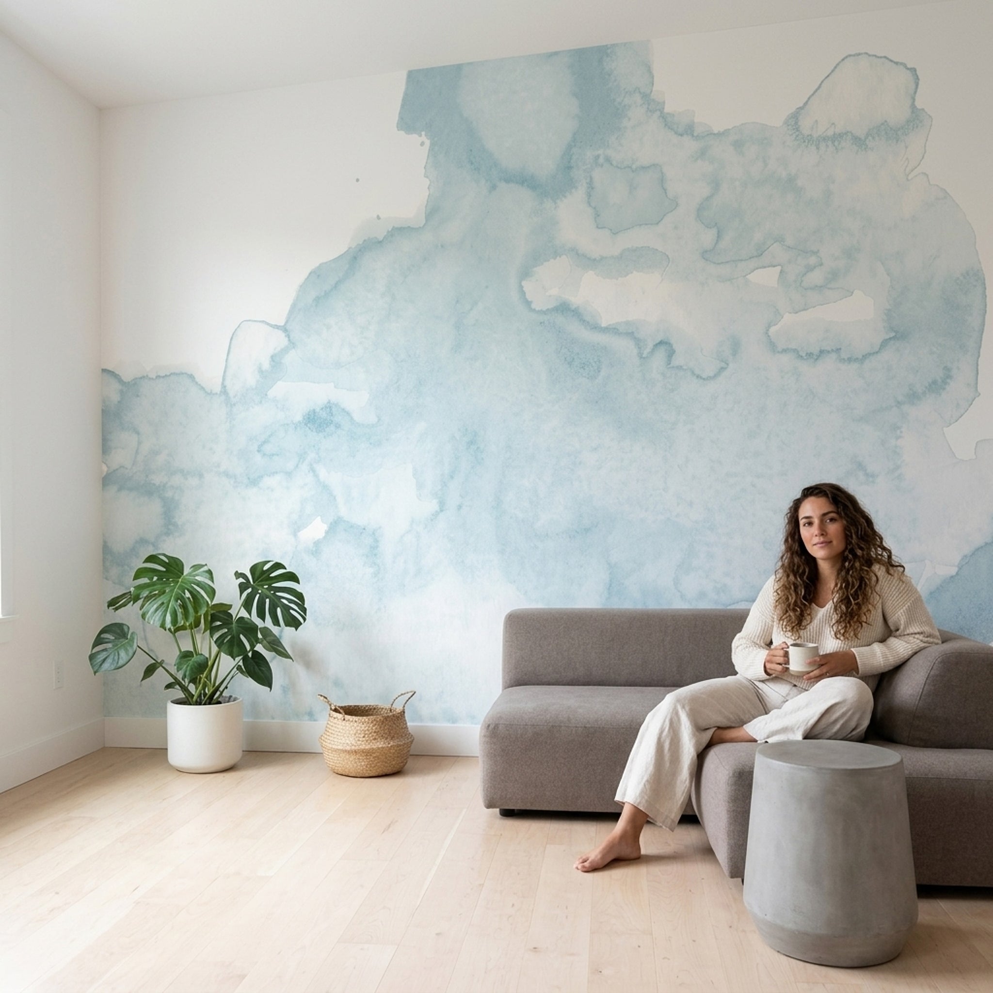Mavi Sulu Boya Efektli Poster Duvar Kağıdı Modern Salon