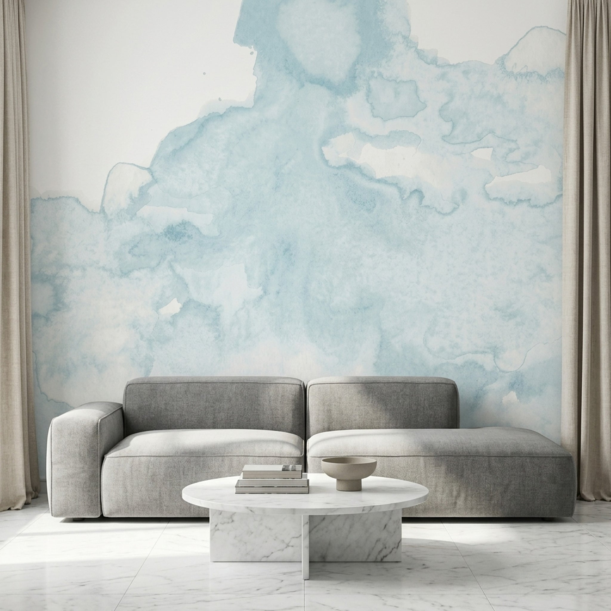 Mavi Sulu Boya Efektli Poster Duvar Kağıdı Modern Salon
