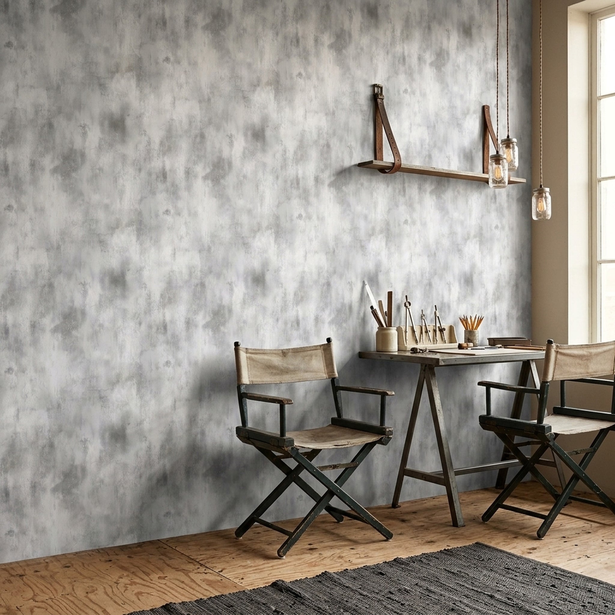 Beton Görünümlü Duvar Kağıdı Gri Endüstriyel Salon Duvarı