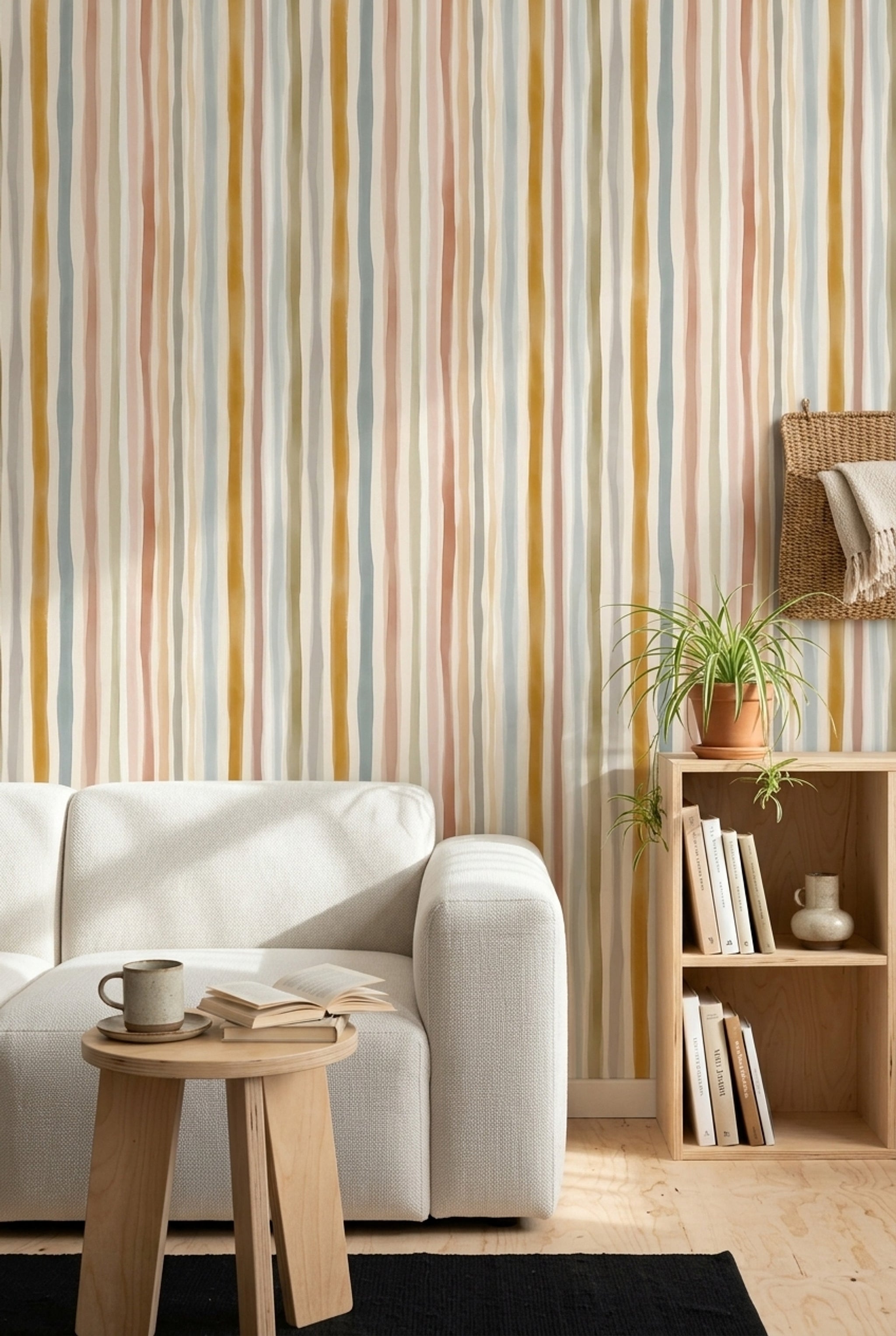 Renkli Dikey Çizgili Duvar Kağıdı Pastel Çocuk Odası