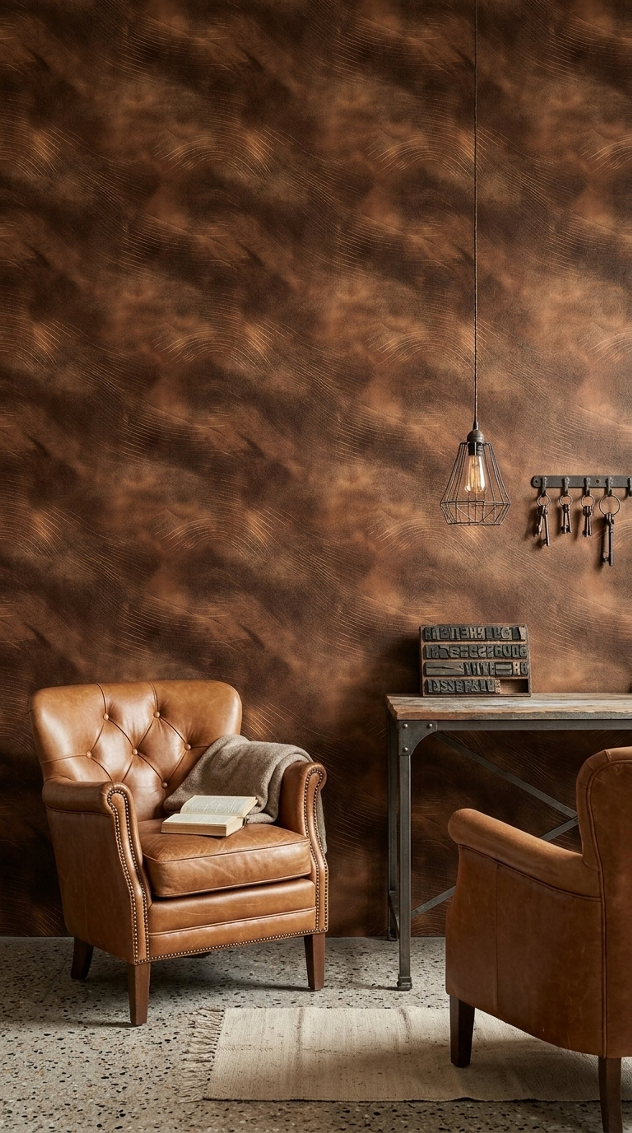 Bakır Tonlu Soyut Desenli Duvar Kağıdı Modern Salon
