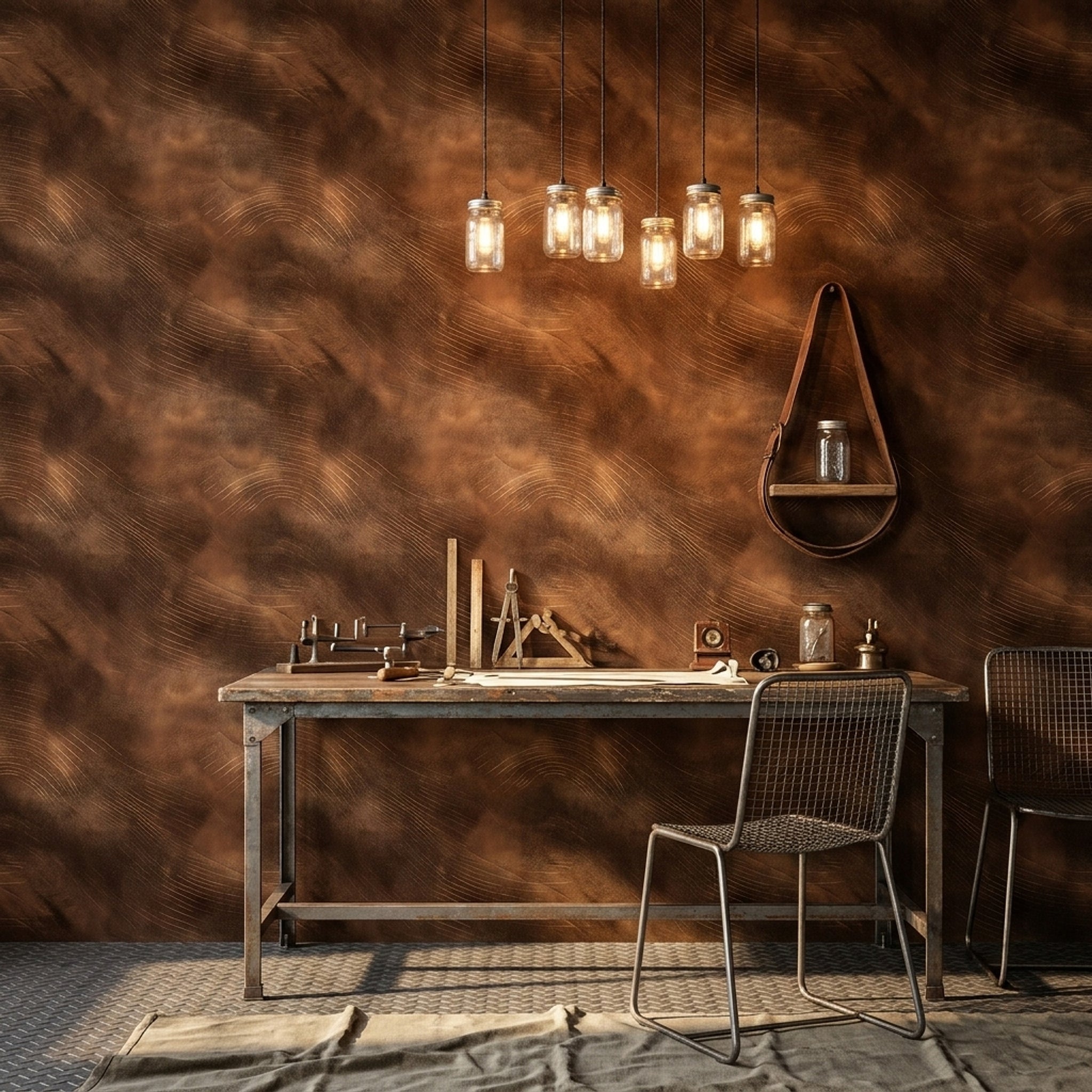 Bakır Tonlu Soyut Desenli Duvar Kağıdı Modern Salon