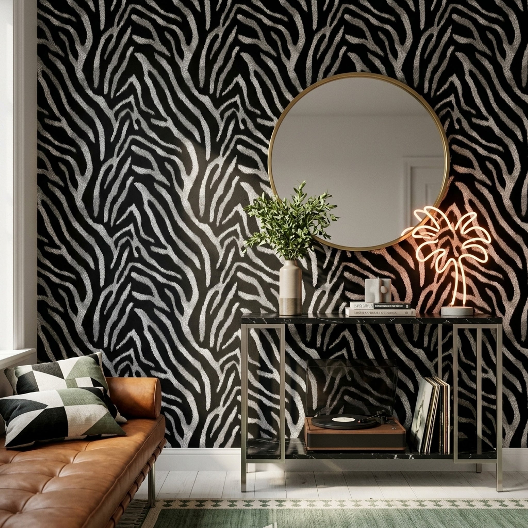 Zebra Desenli Duvar Kağıdı Siyah Beyaz Salon Dekoru