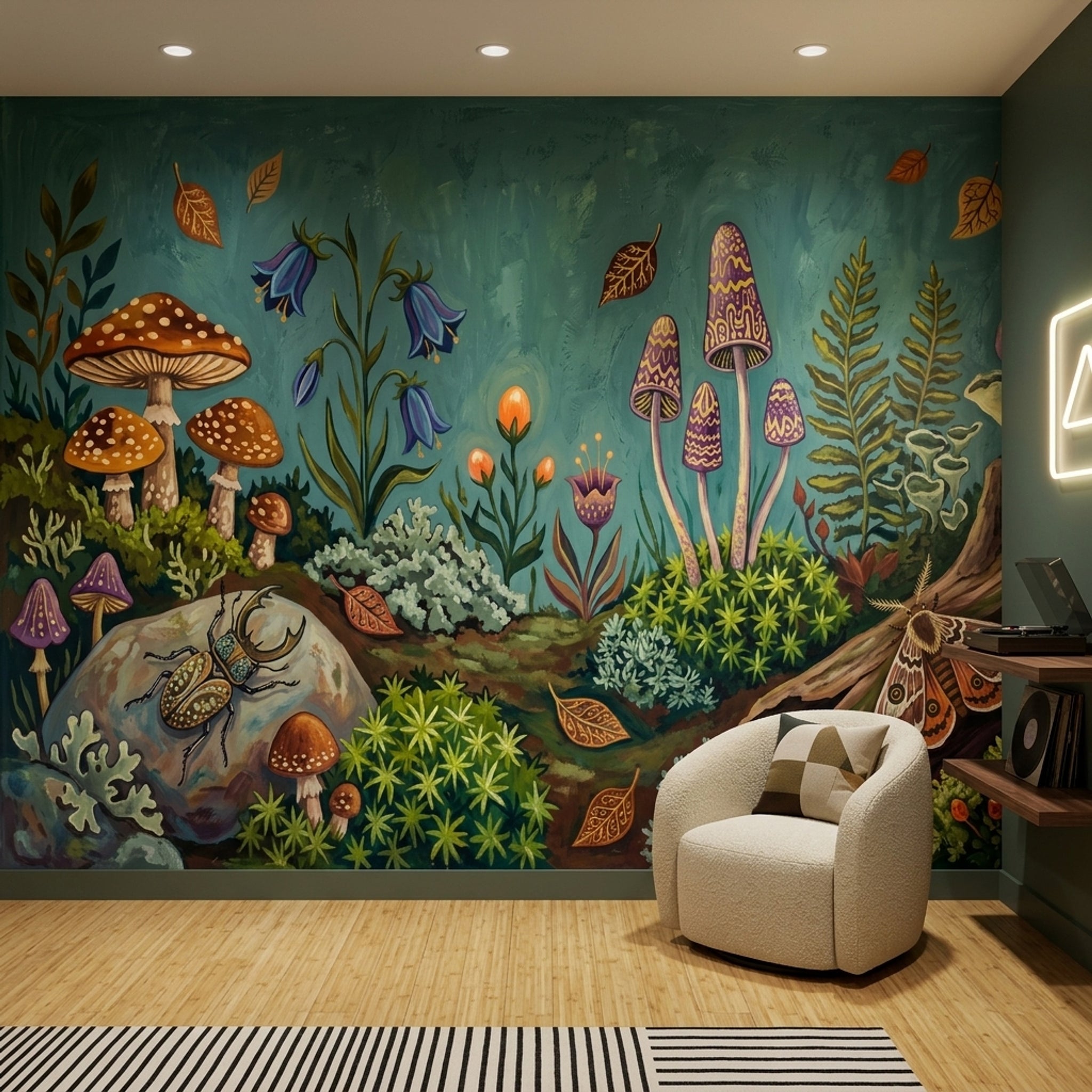 Orman Mantarları Poster Duvar Kağıdı Turkuaz Doğa Teması Salon