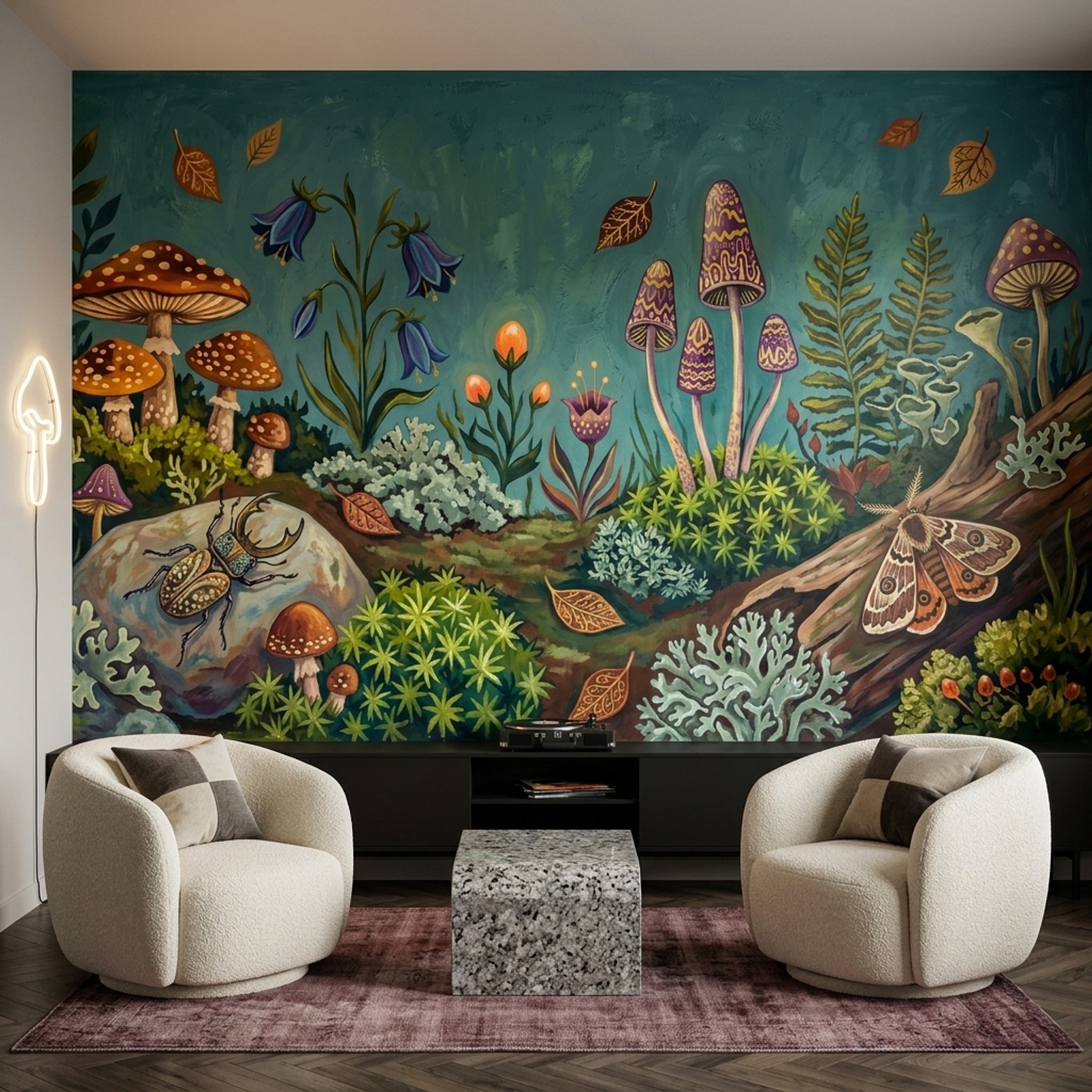 Orman Mantarları Poster Duvar Kağıdı Turkuaz Doğa Teması Salon