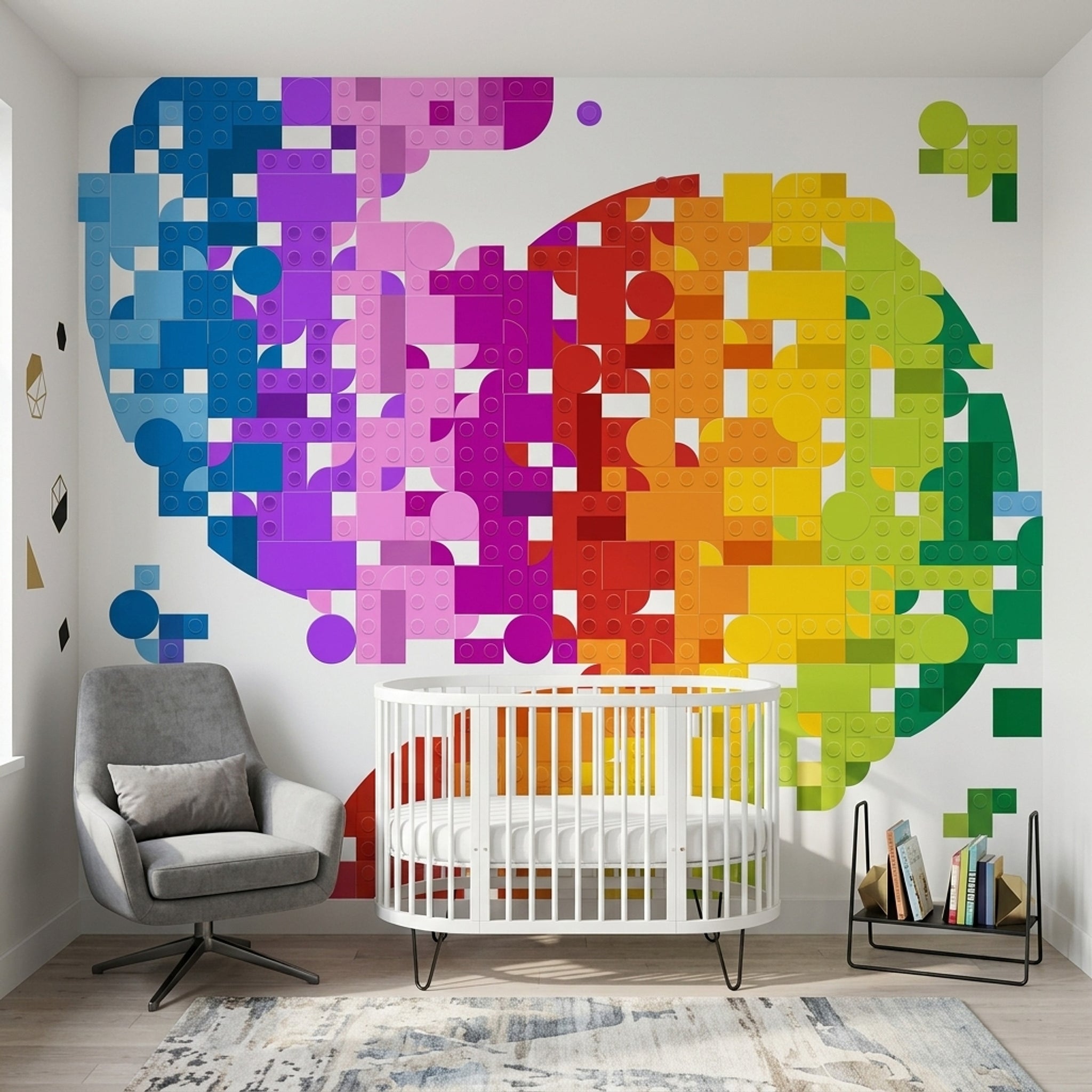 Renkli Geometrik Bloklu Poster Duvar Kağıdı Modern Genç Odası