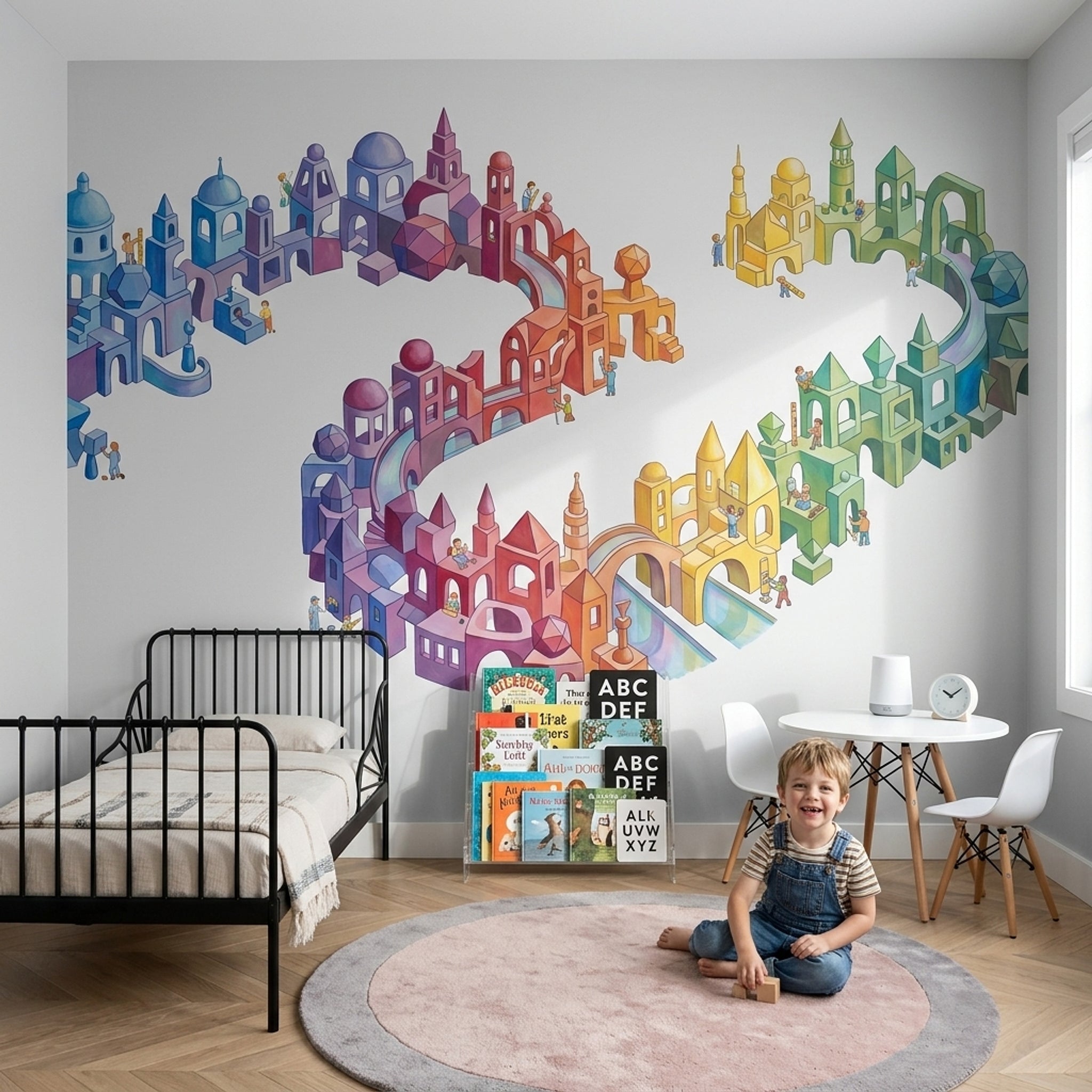 Renkli Geometrik Şehir Poster Duvar Kağıdı Çocuk Odası