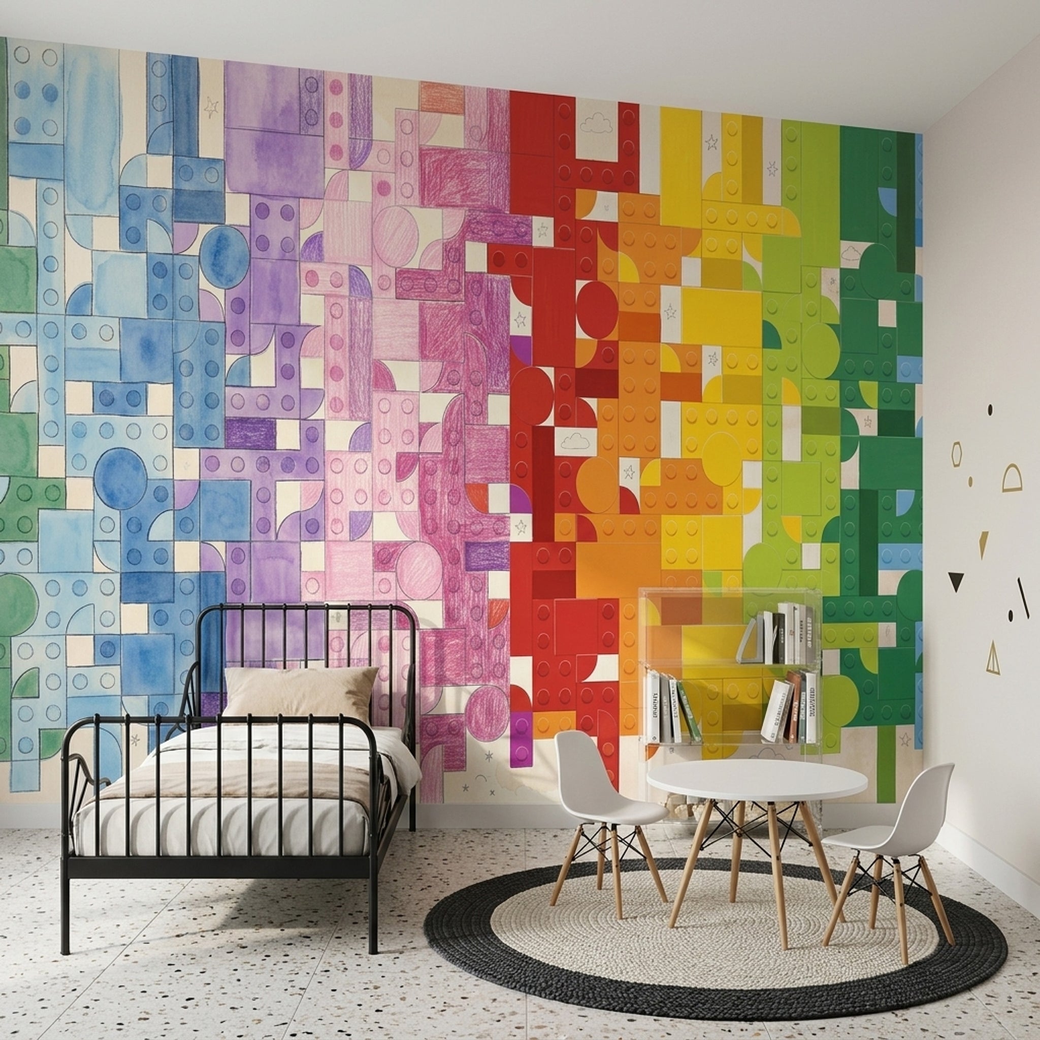 Renkli Geometrik Poster Duvar Kağıdı Çocuk Odası Blok Desenli