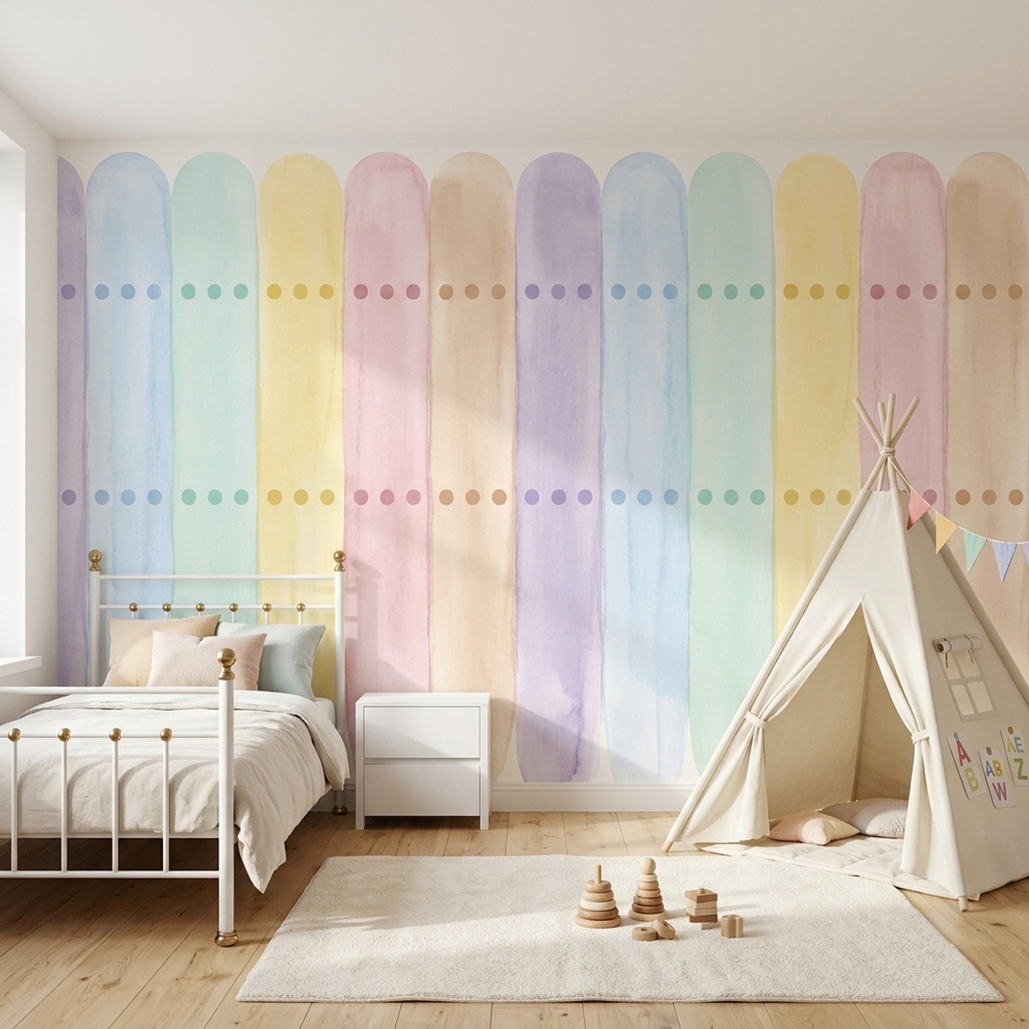 Pastel Renkli Kemer Desenli Poster Duvar Kağıdı Çocuk Odası
