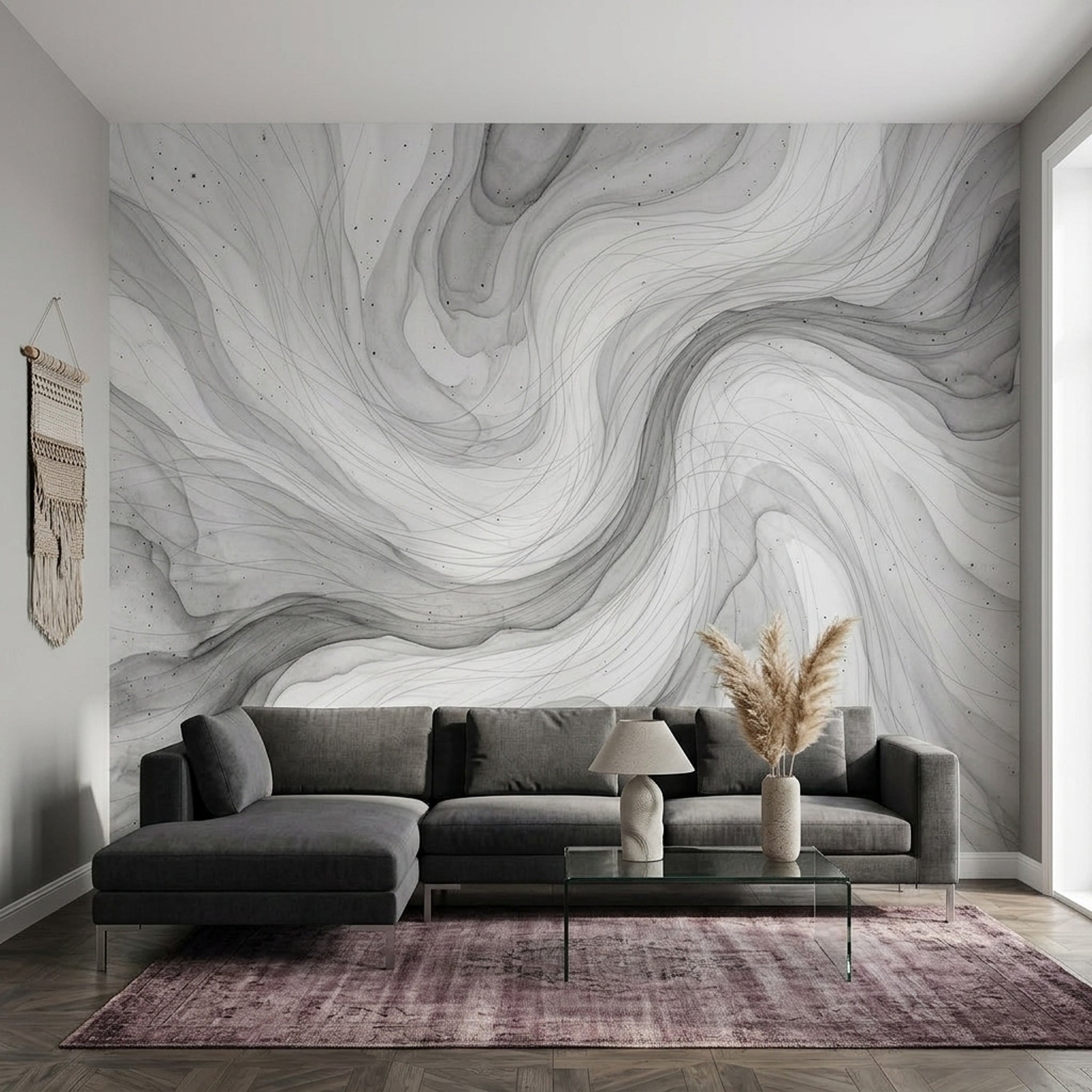Gri Soyut Mermer Desenli Poster Duvar Kağıdı Modern Salon