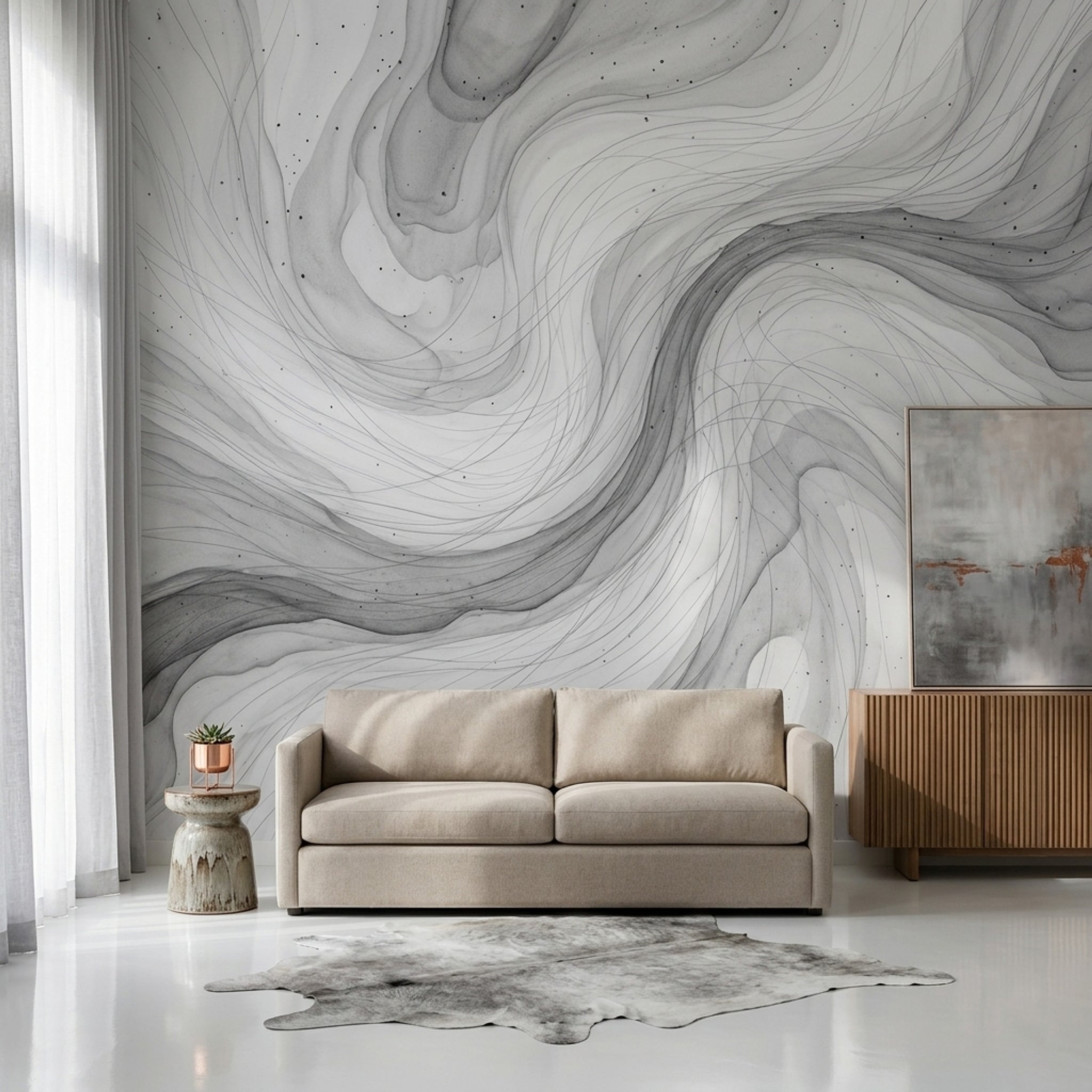 Gri Soyut Mermer Desenli Poster Duvar Kağıdı Modern Salon