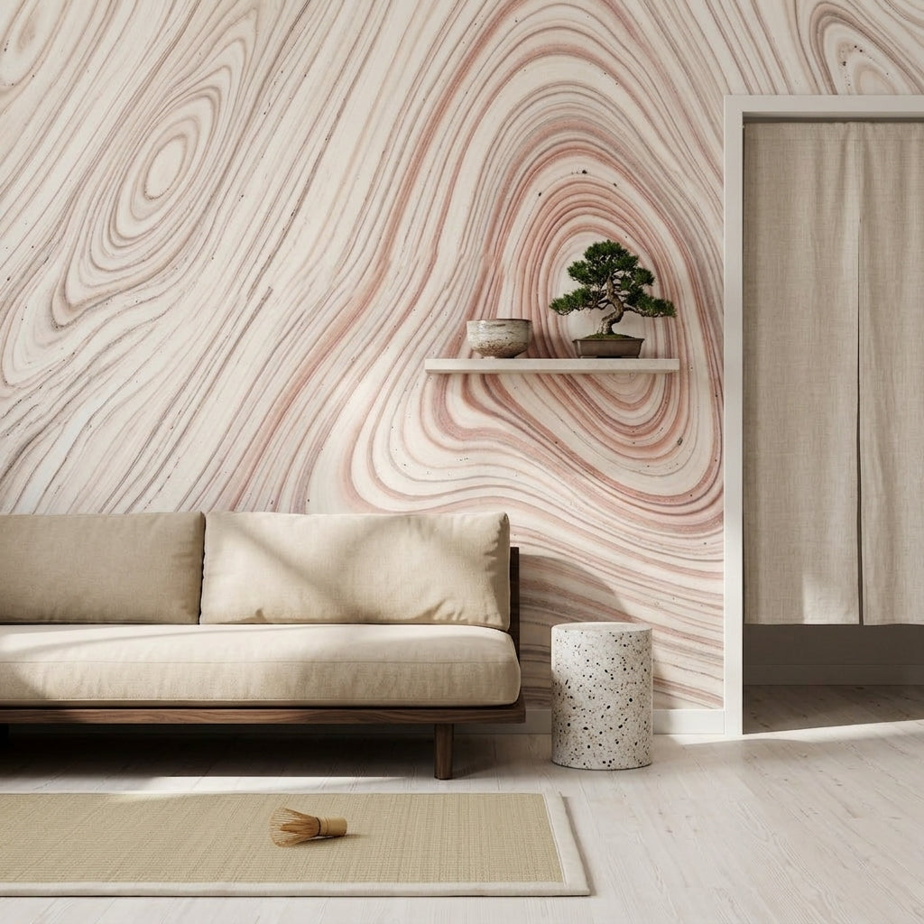Mermer Desenli Poster Duvar Kağıdı Bej Pudra Modern Salon
