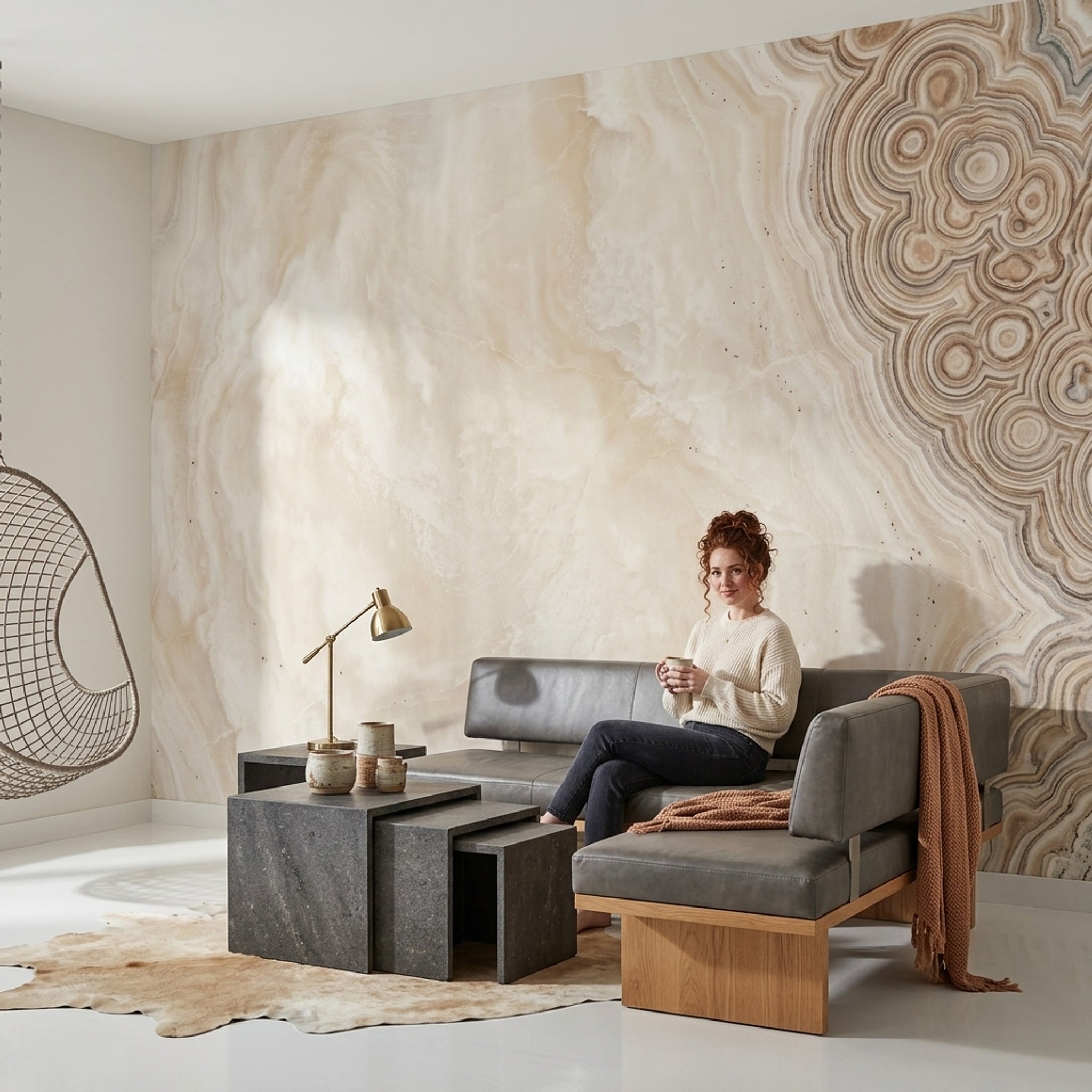 Bej Oniks Taş Görünümlü Poster Duvar Kağıdı Modern Salon