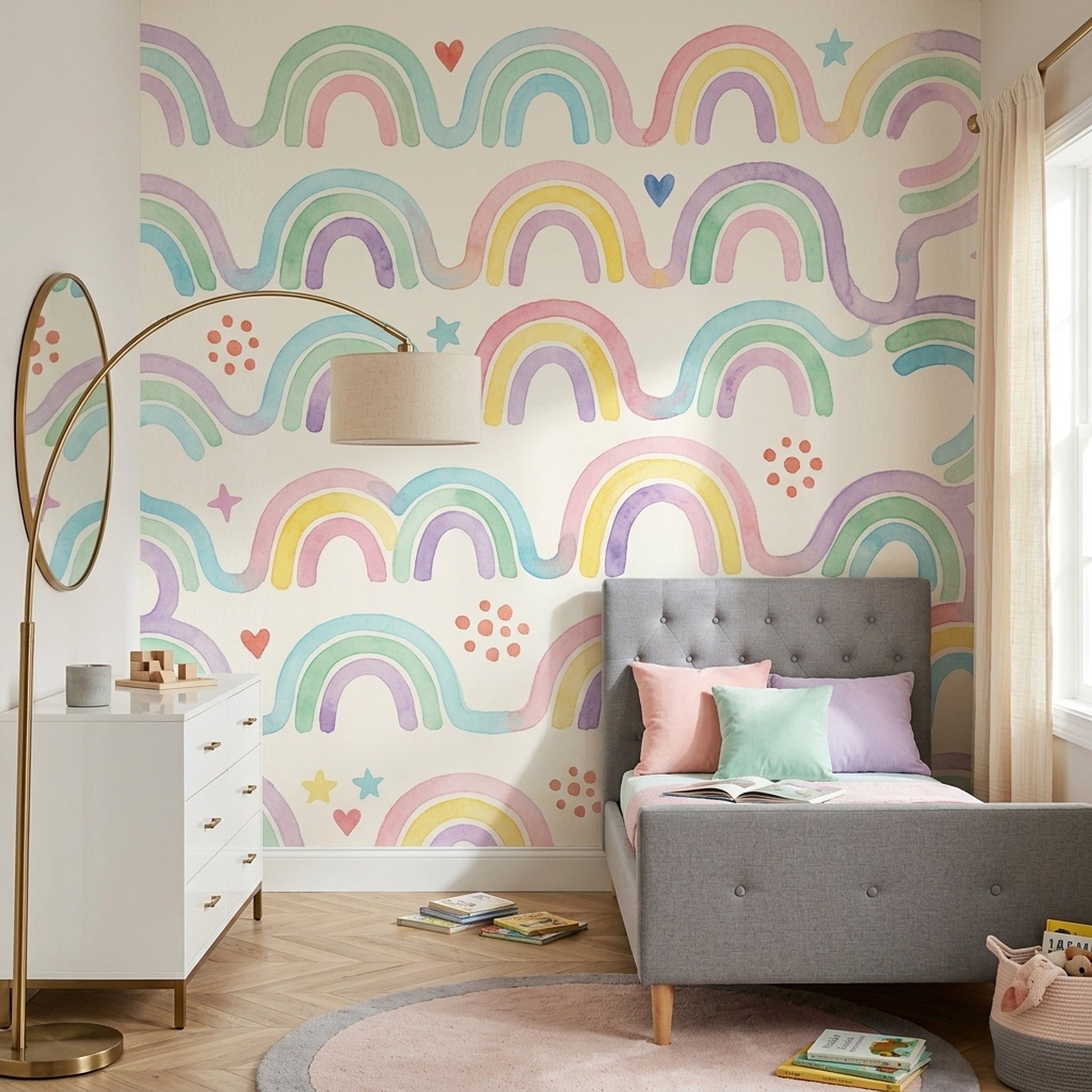 Pastel Gökkuşağı Poster Duvar Kağıdı Çocuk Odası Renkli Desen