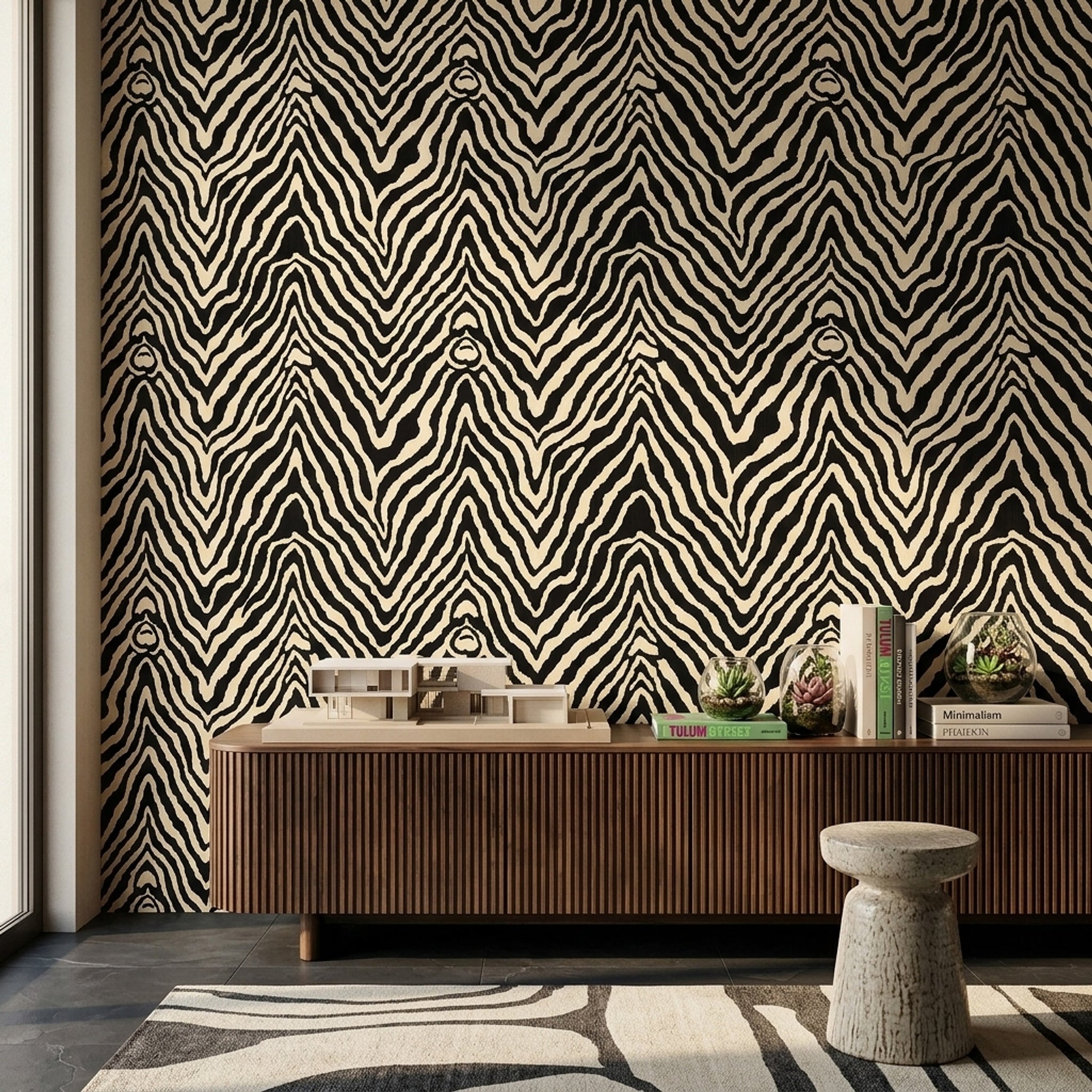 Zebra Desenli Duvar Kağıdı Siyah Beyaz Salon Dekoru