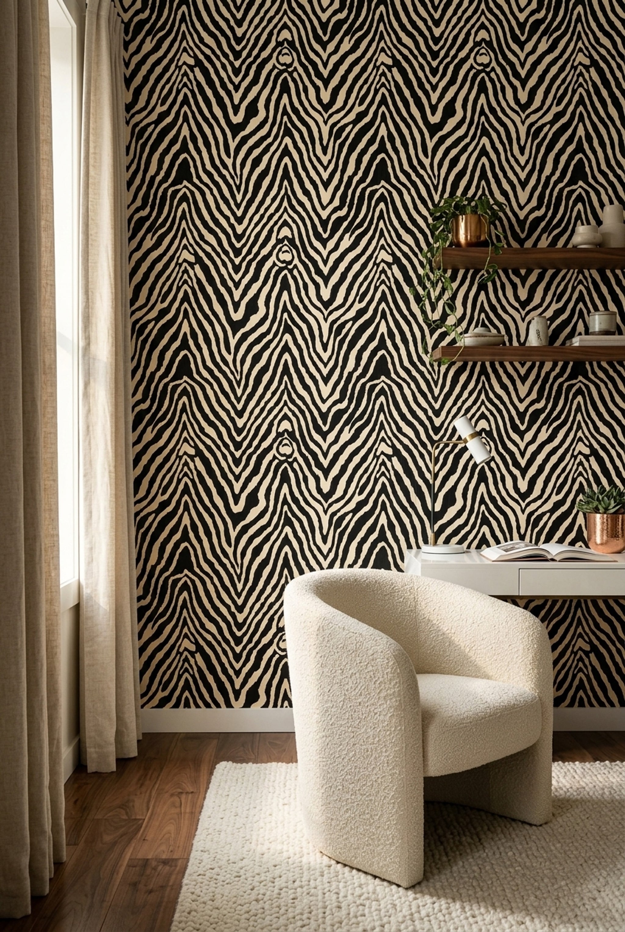 Zebra Desenli Duvar Kağıdı Siyah Beyaz Salon Dekoru