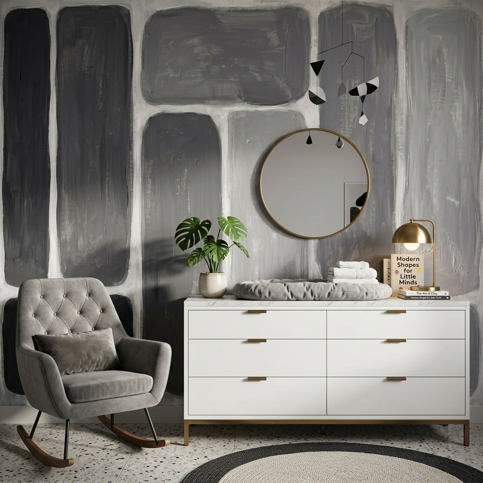 Soyut Blok Desenli Poster Duvar Kağıdı Gri Salon Duvarı