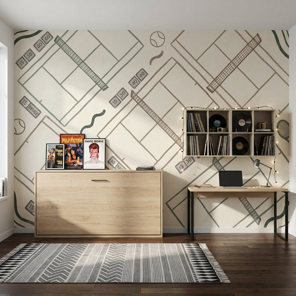 Tenis Kortu Desenli Poster Duvar Kağıdı Yeşil Çocuk Odası