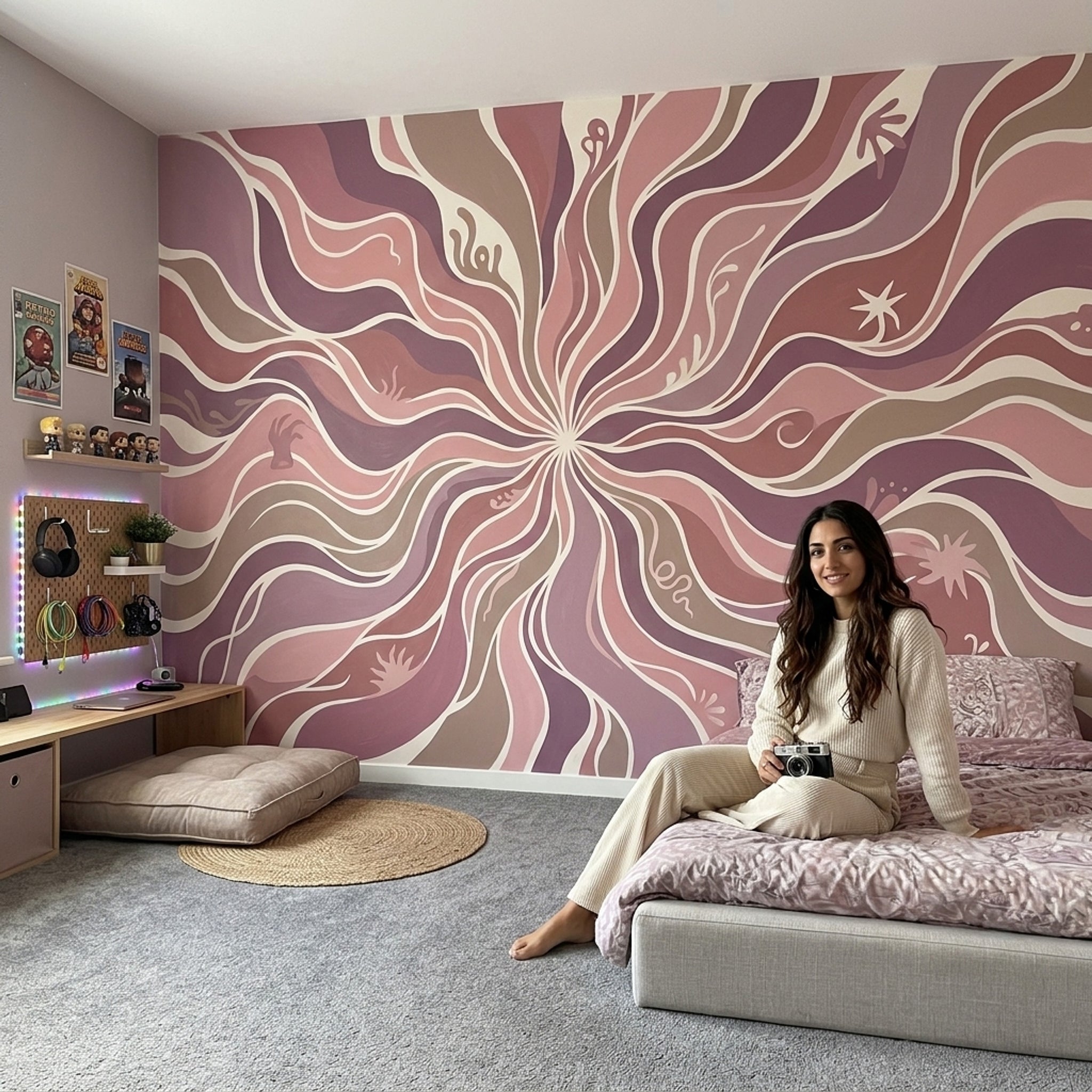 Soyut Dalgalı Poster Duvar Kağıdı Pembe Mor Salon Duvarı
