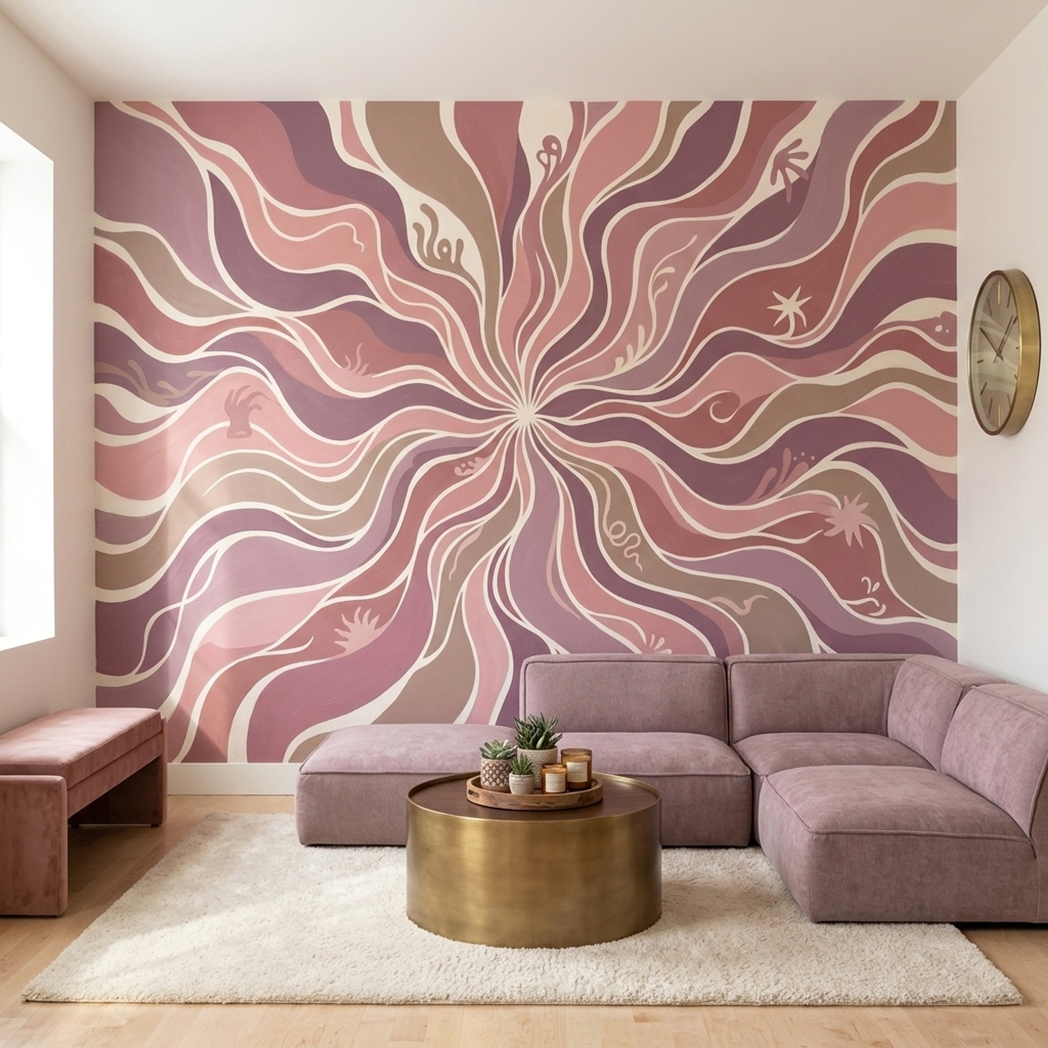 Soyut Dalgalı Poster Duvar Kağıdı Pembe Mor Salon Duvarı