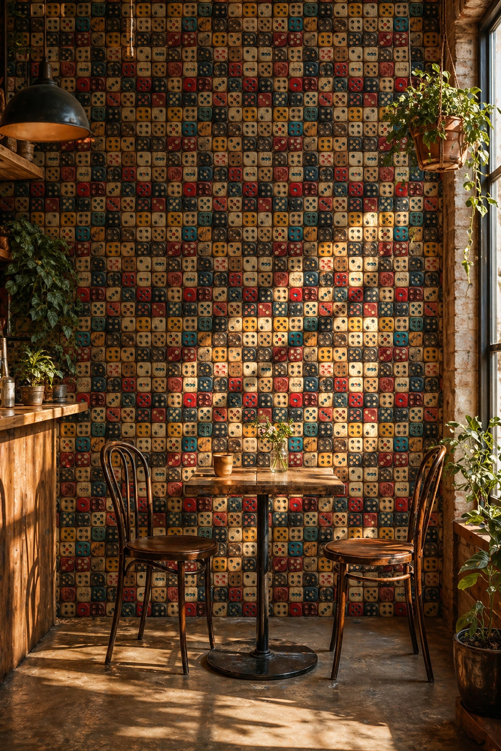 Renkli Zar Desenli Duvar Kağıdı Retro Salon Dekoru