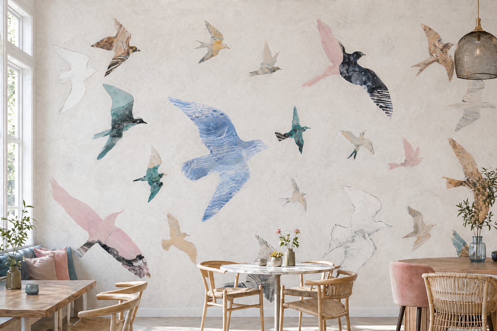 Uçan Kuşlar Poster Duvar Kağıdı Pastel Mavi Salon