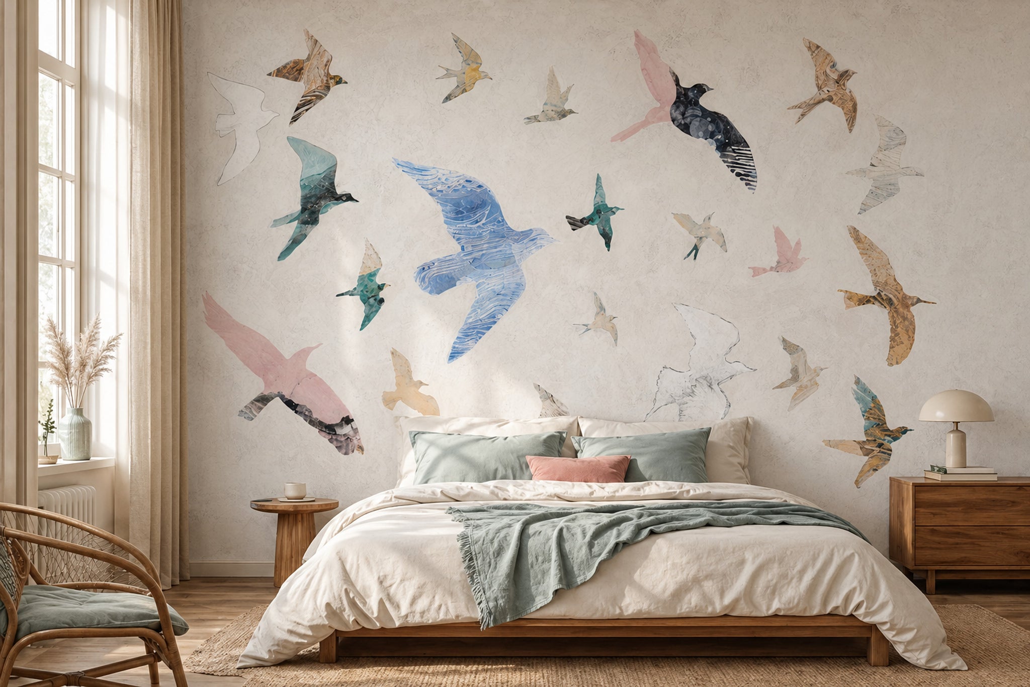 Uçan Kuşlar Poster Duvar Kağıdı Pastel Mavi Salon