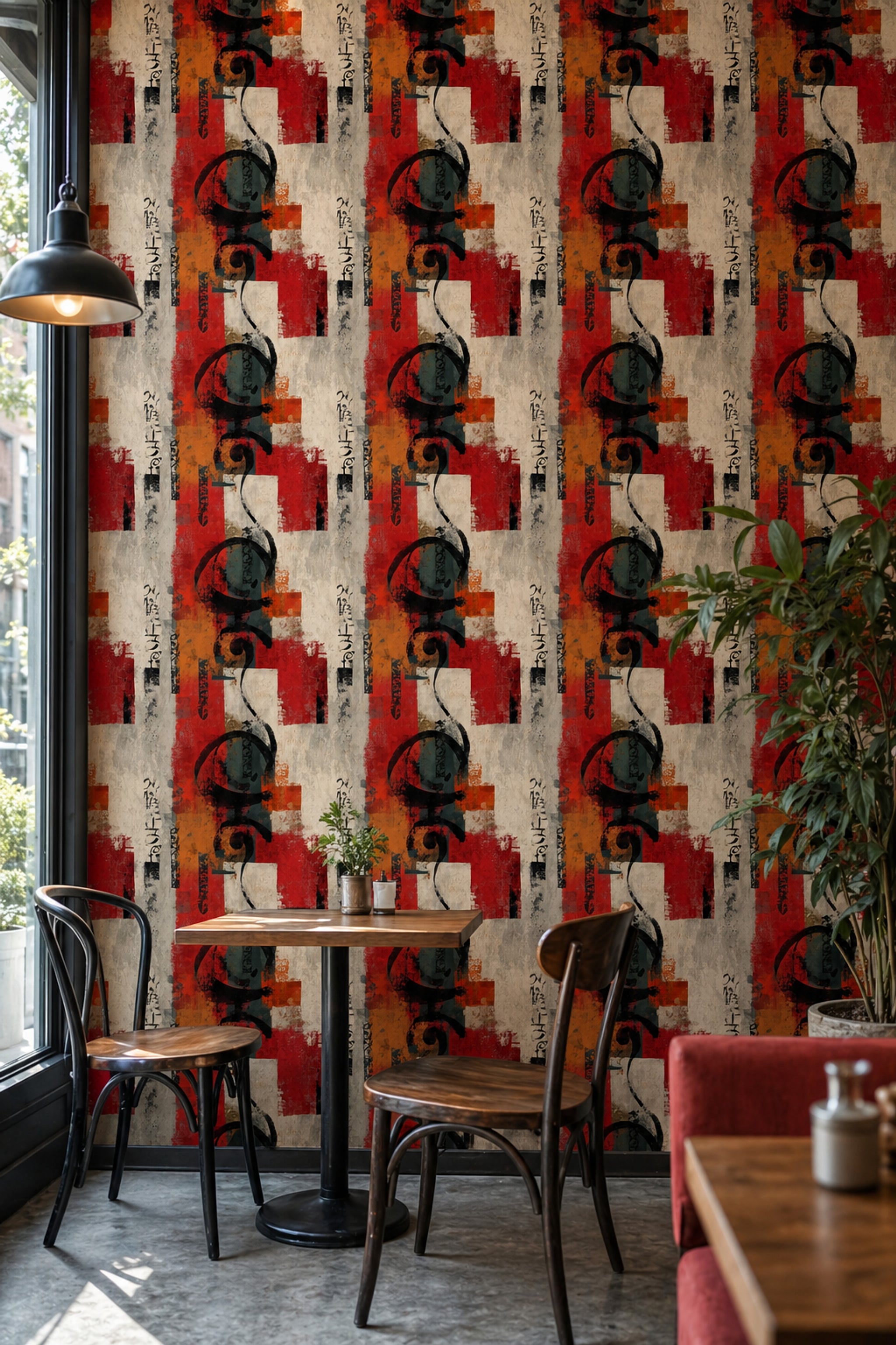 Soyut Yazı Detaylı Duvar Kağıdı Kırmızı Modern Salon