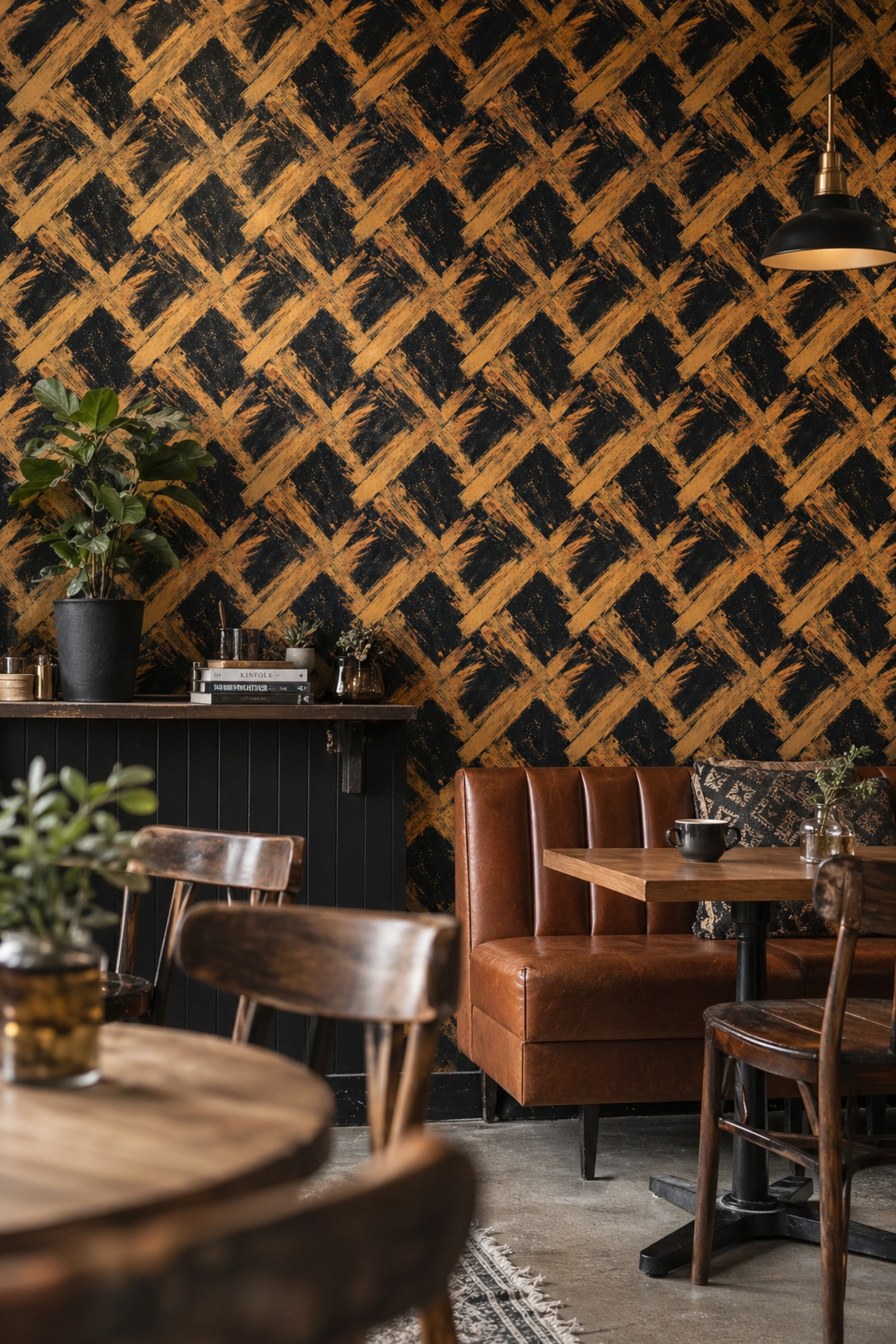 Siyah Altın Fırça Desenli Duvar Kağıdı Modern Salon