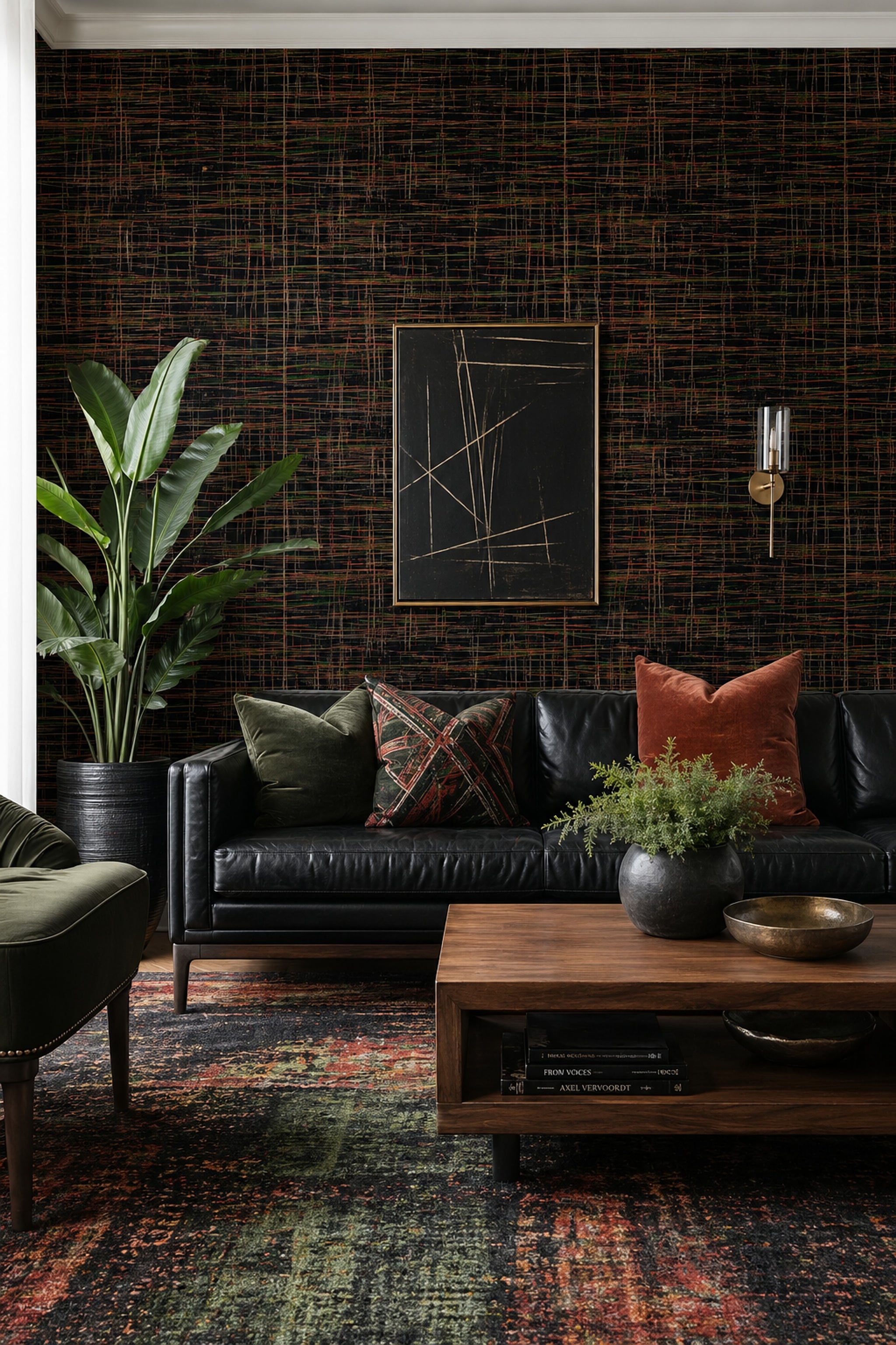 Soyut Çizgili Duvar Kağıdı Koyu Tonlu Modern Salon