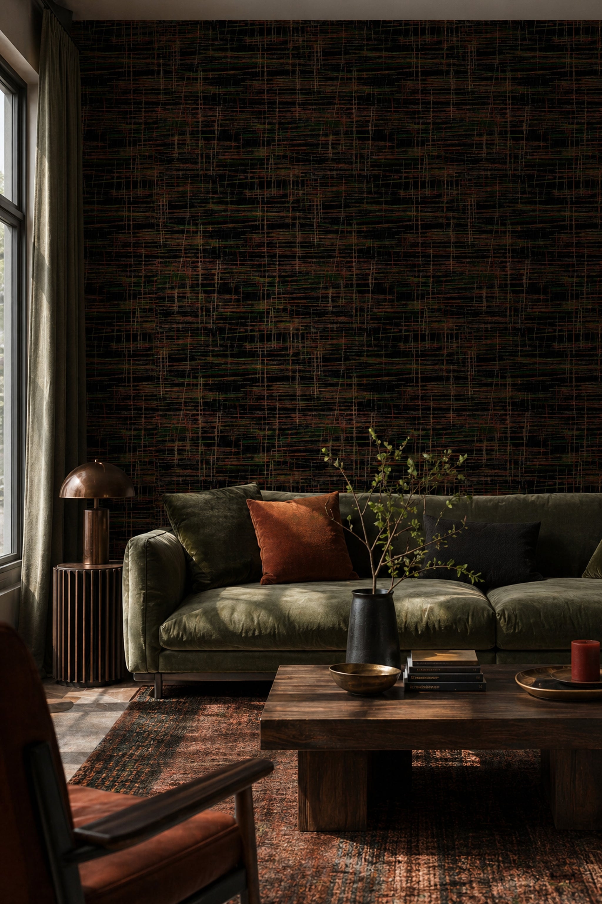 Soyut Çizgili Duvar Kağıdı Koyu Tonlu Modern Salon