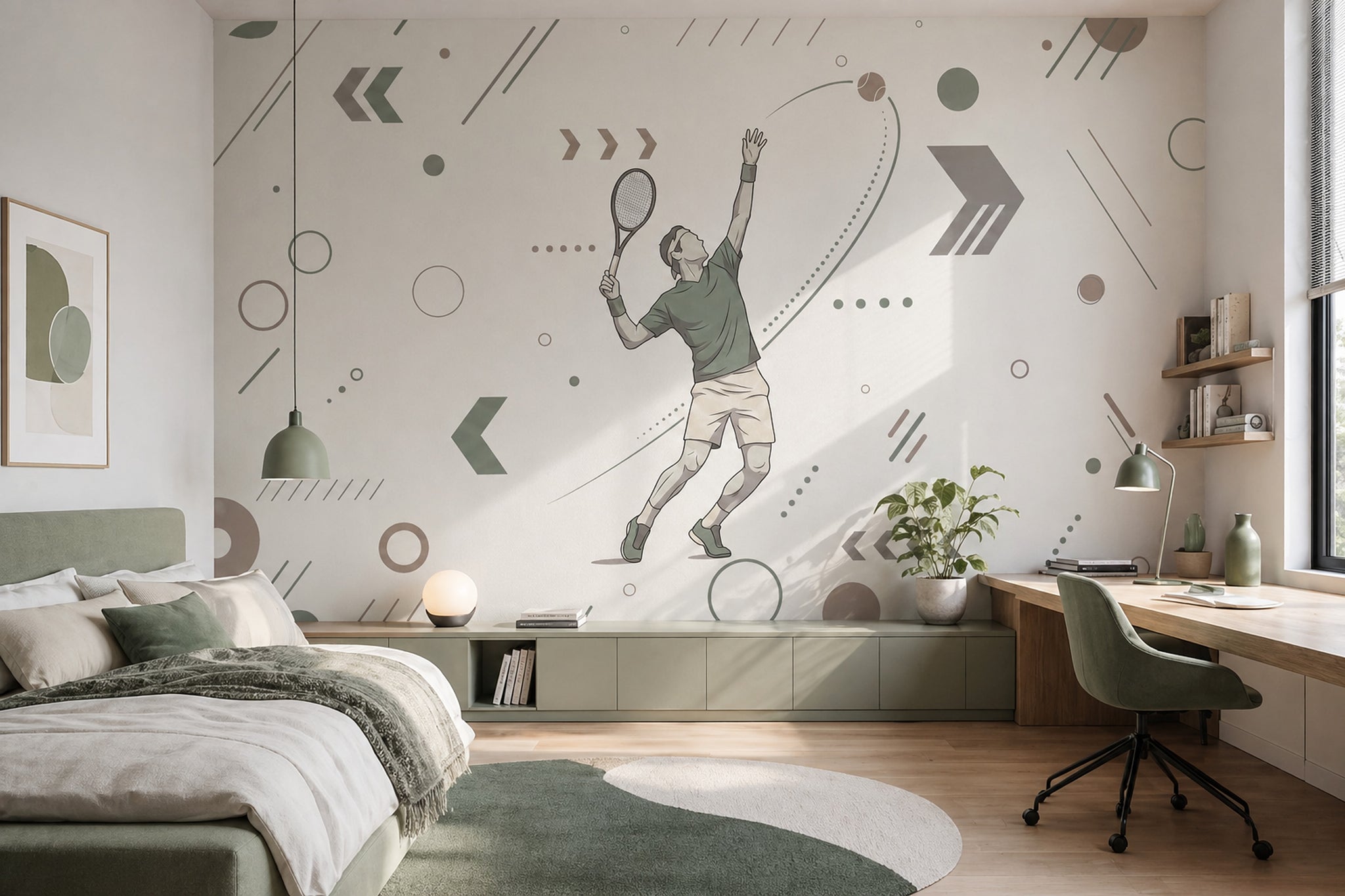 Tenis Oyunculu Poster Duvar Kağıdı Yeşil Spor Temalı