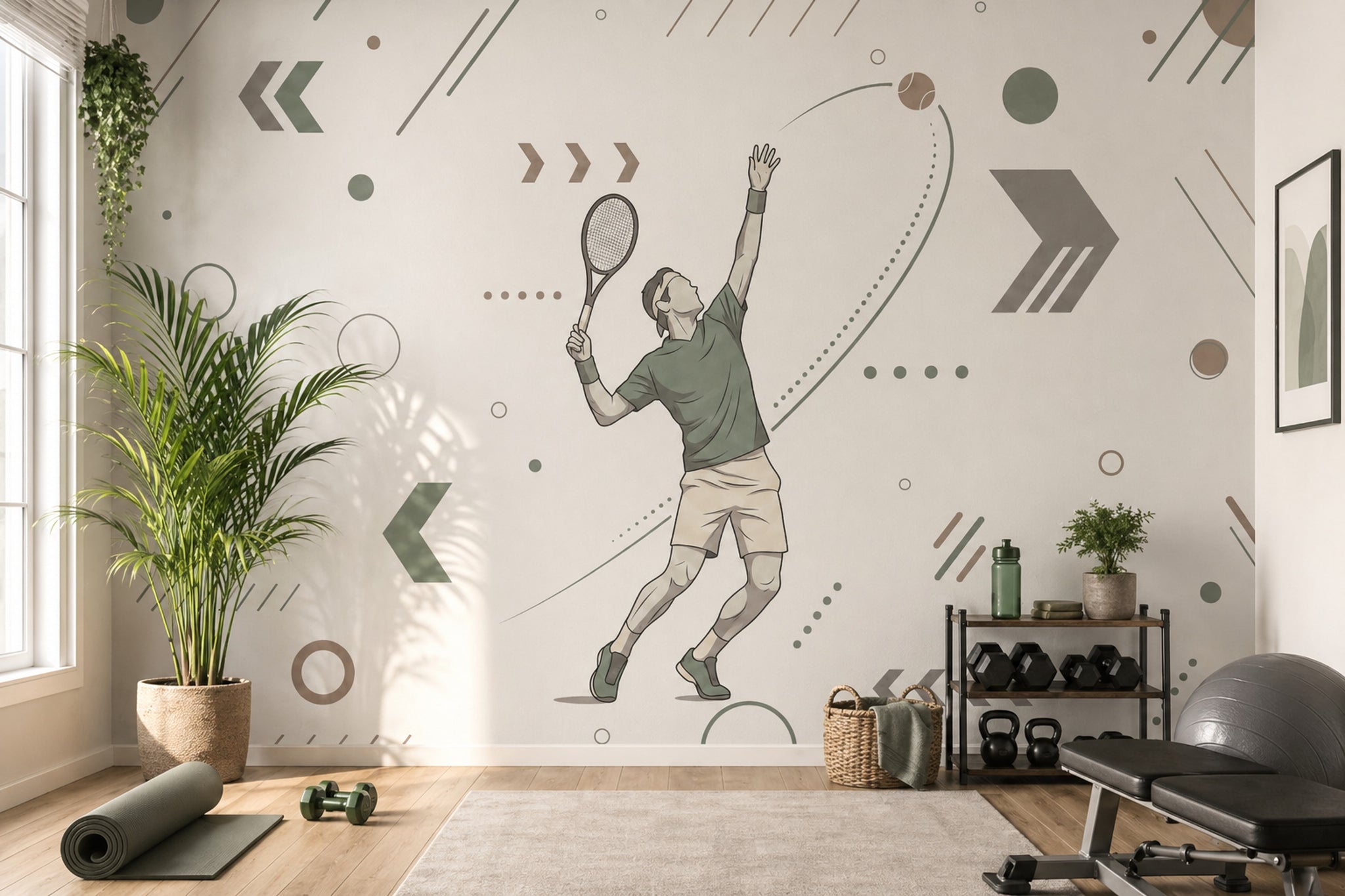 Tenis Oyunculu Poster Duvar Kağıdı Yeşil Spor Temalı