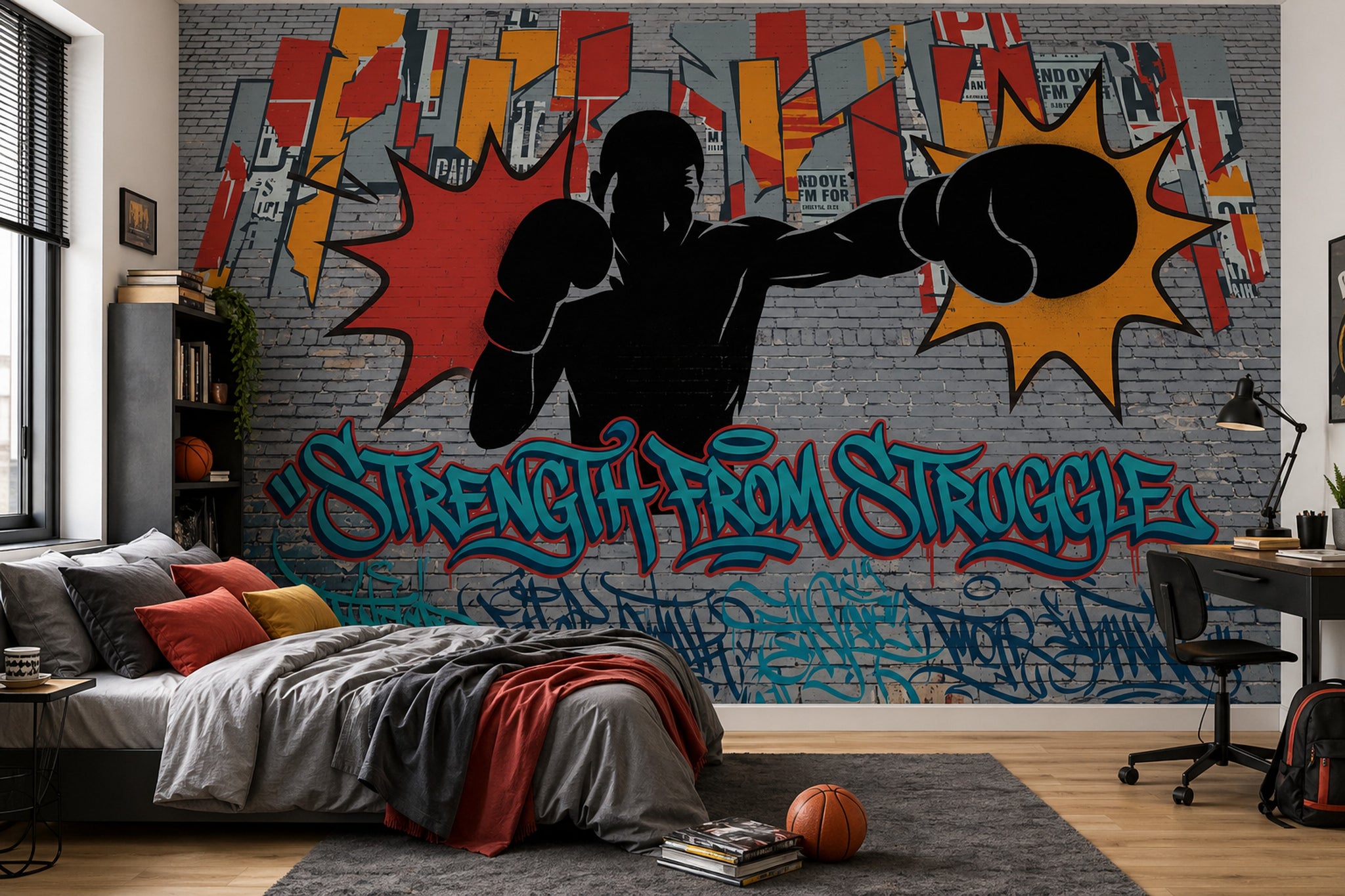 Boks Temalı Poster Duvar Kağıdı Grafiti Desenli Genç Odası