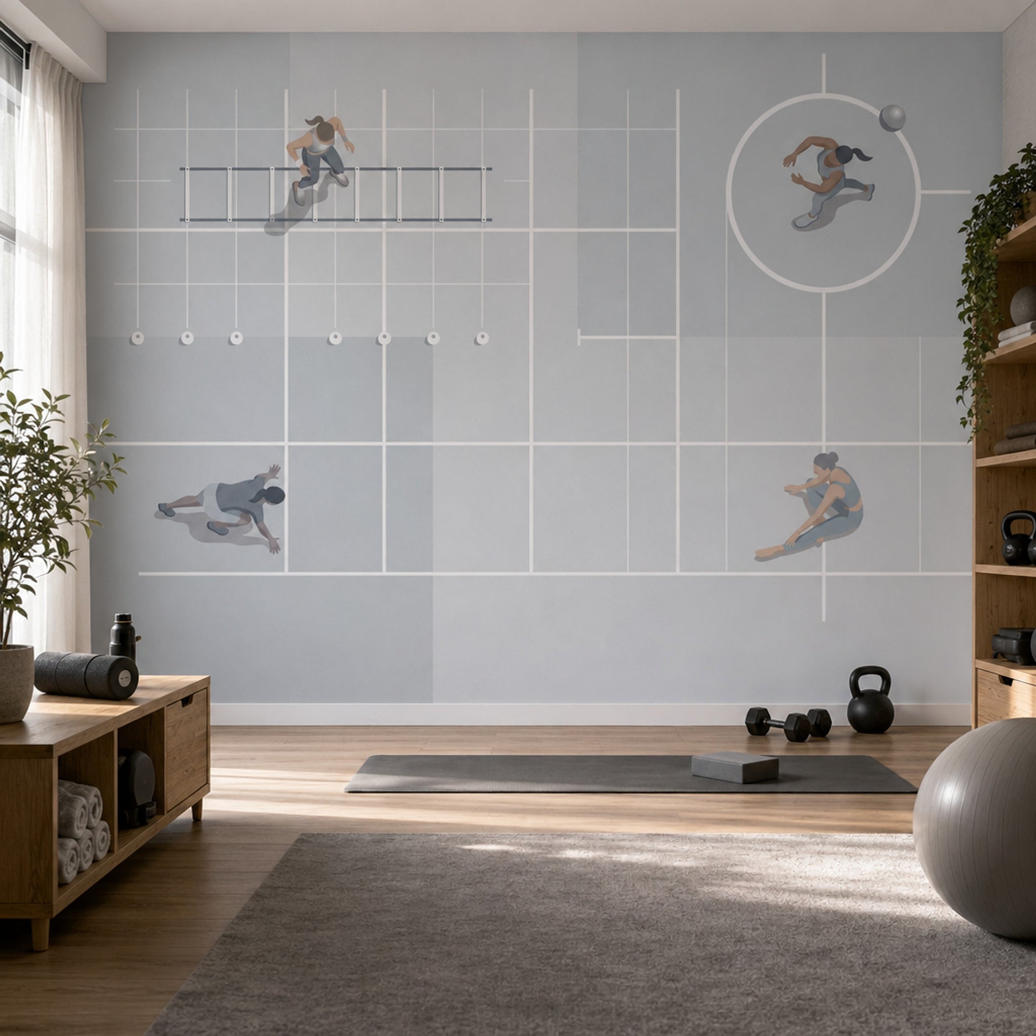 Spor Salon Temalı Poster Duvar Kağıdı Gri Antrenman Desenli