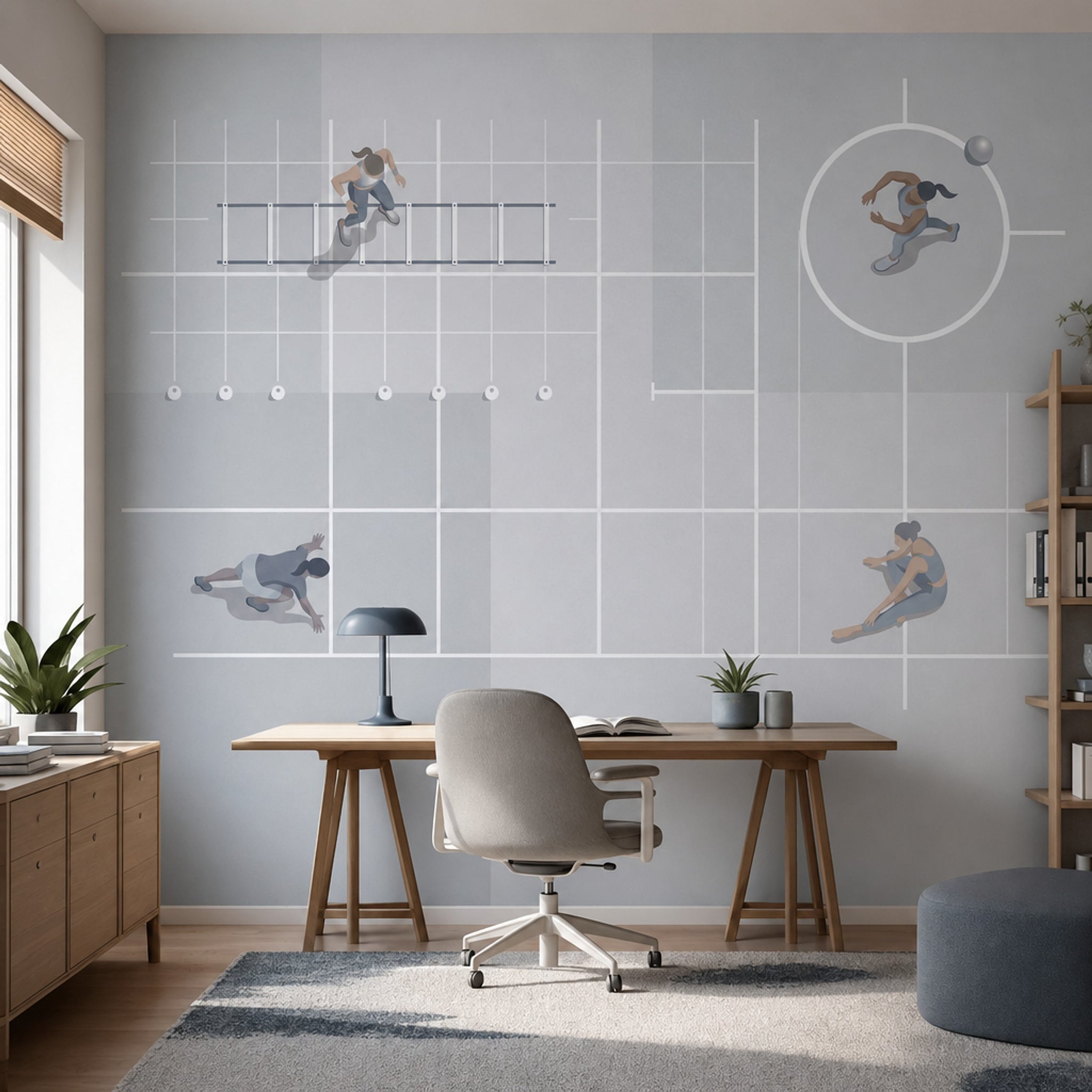 Spor Salon Temalı Poster Duvar Kağıdı Gri Antrenman Desenli