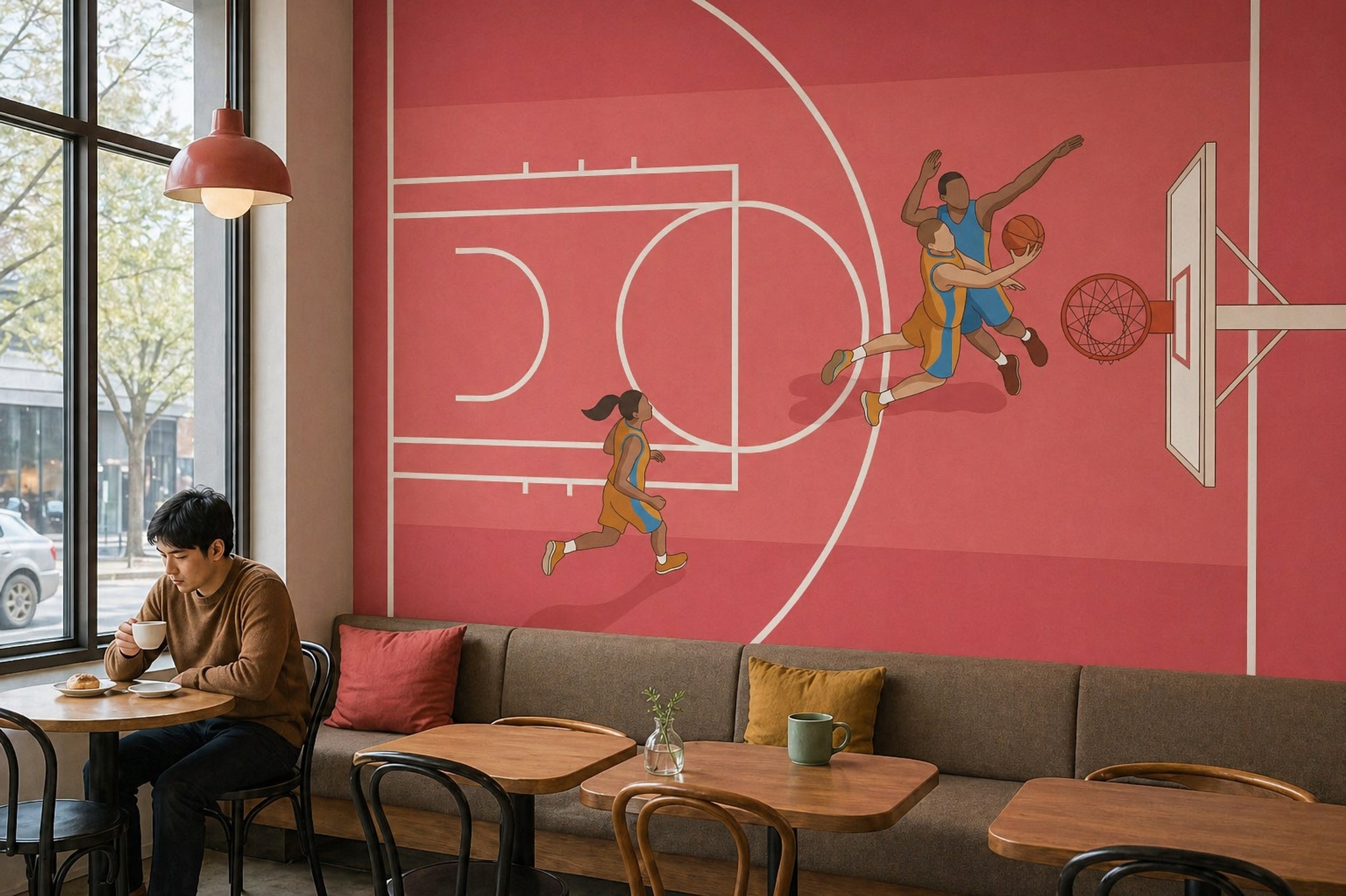 Basketbol Sahası Poster Duvar Kağıdı Kırmızı Genç Odası
