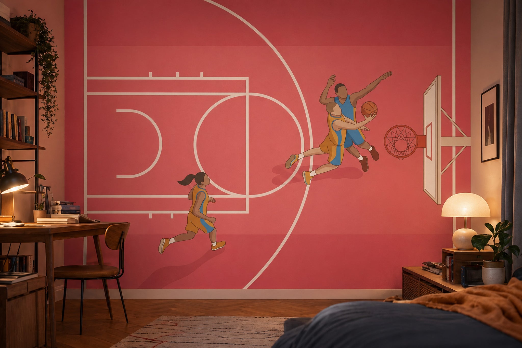 Basketbol Sahası Poster Duvar Kağıdı Kırmızı Genç Odası