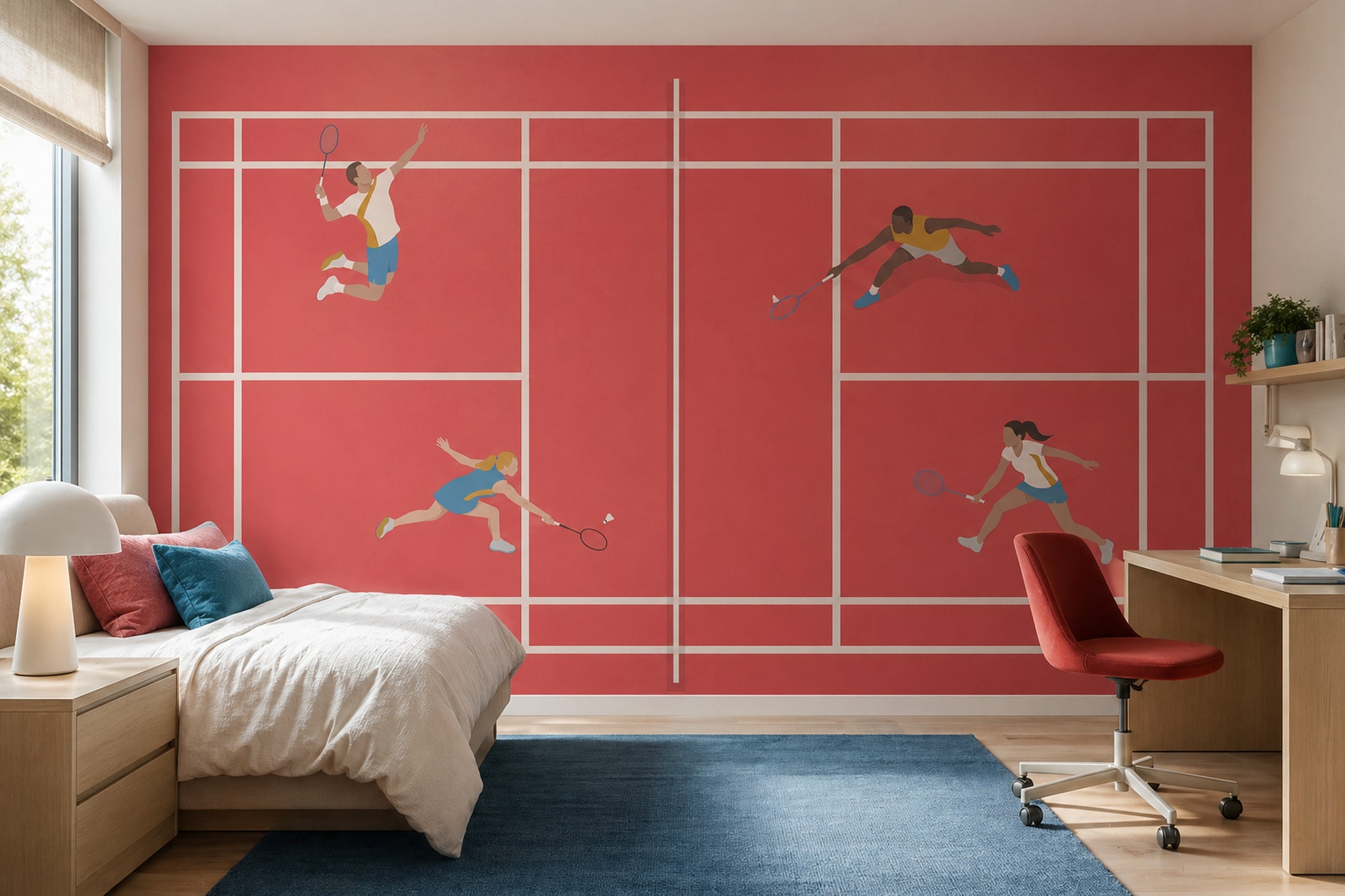 Badminton Spor Temalı Poster Duvar Kağıdı Kırmızı Salon Duvarı