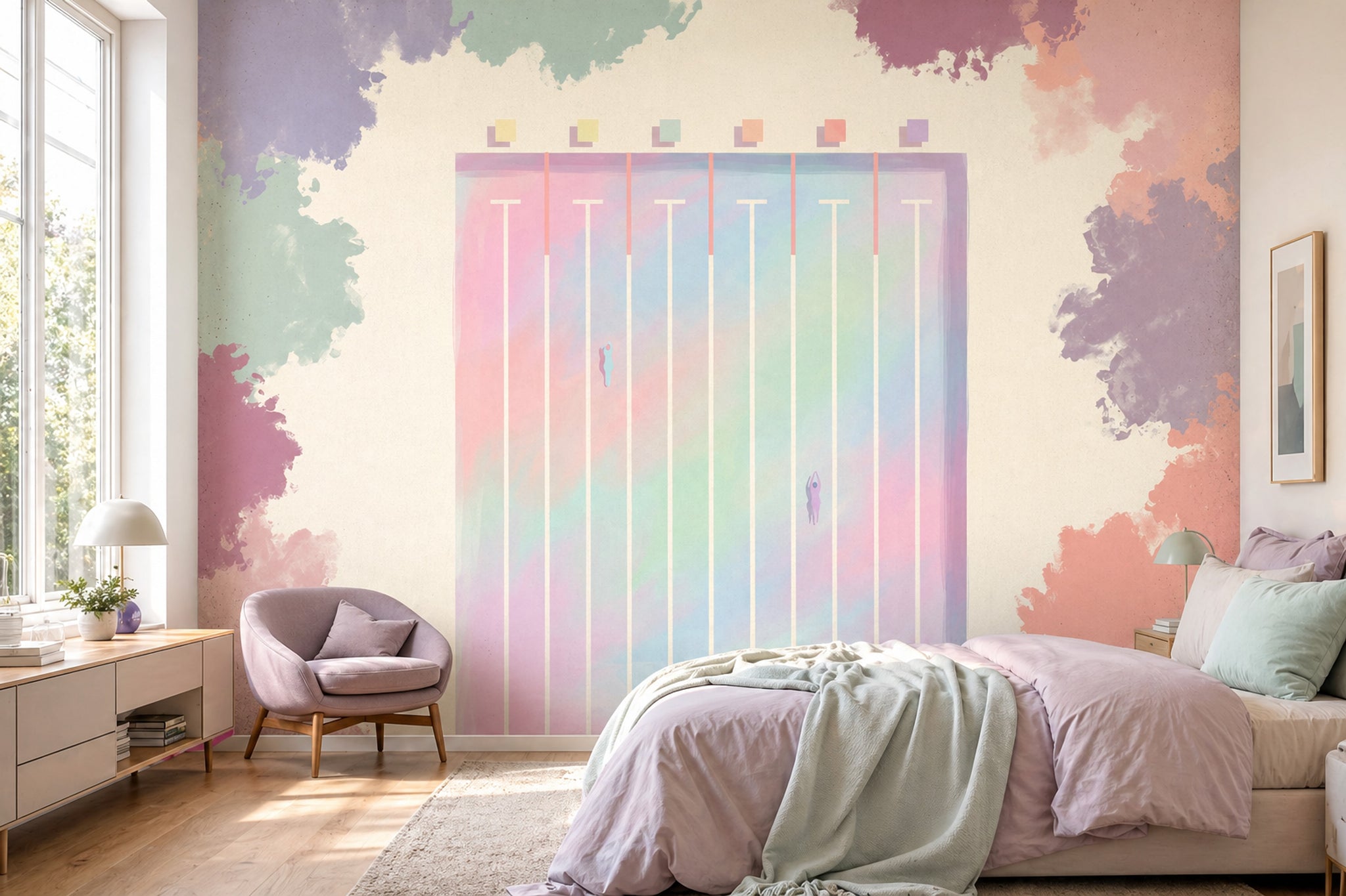 Pastel Bulut Desenli Poster Duvar Kağıdı Renk Geçişli Yatak Odası