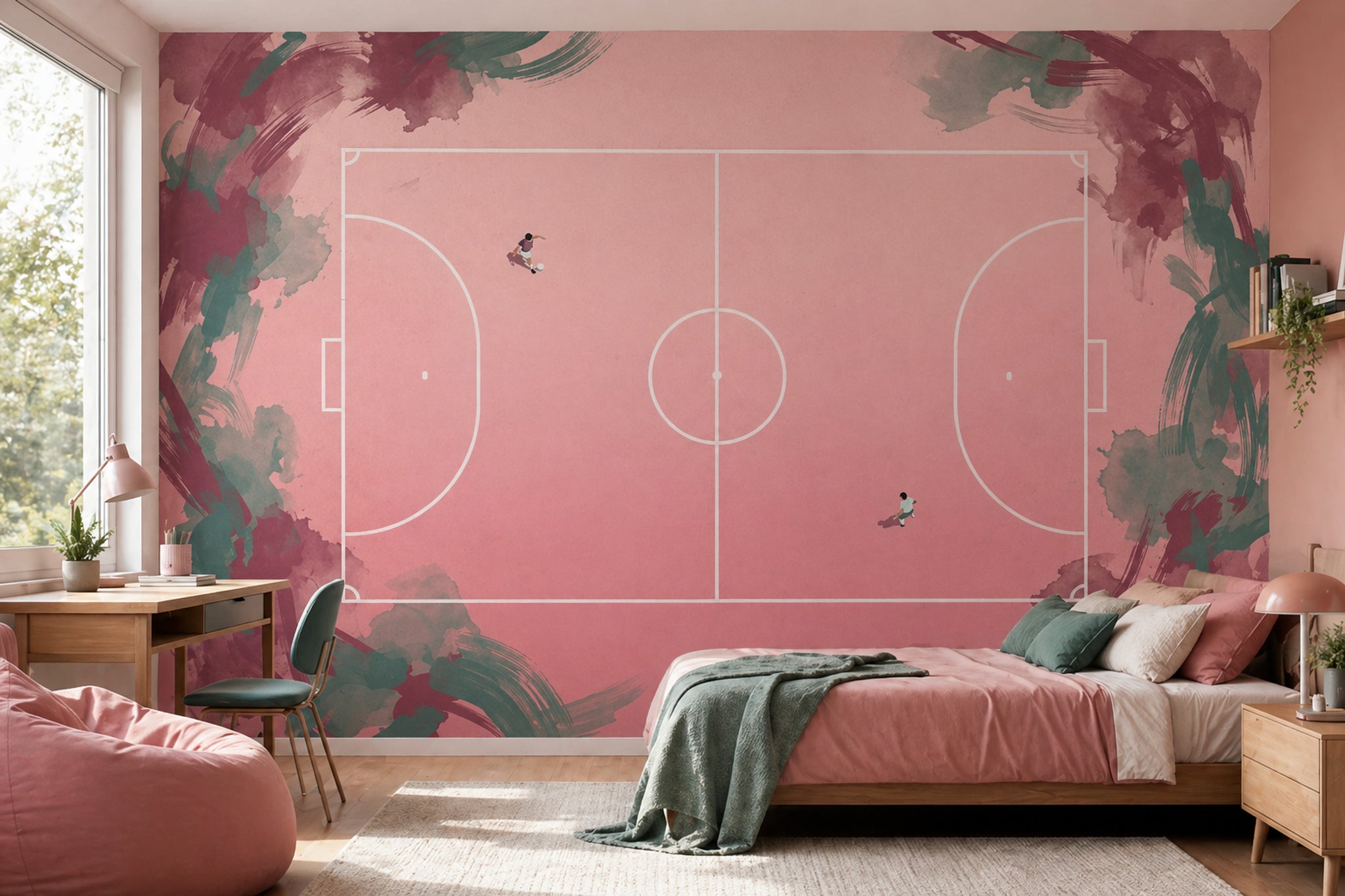 Futbol Sahası Poster Duvar Kağıdı Pembe Suluboya Desenli