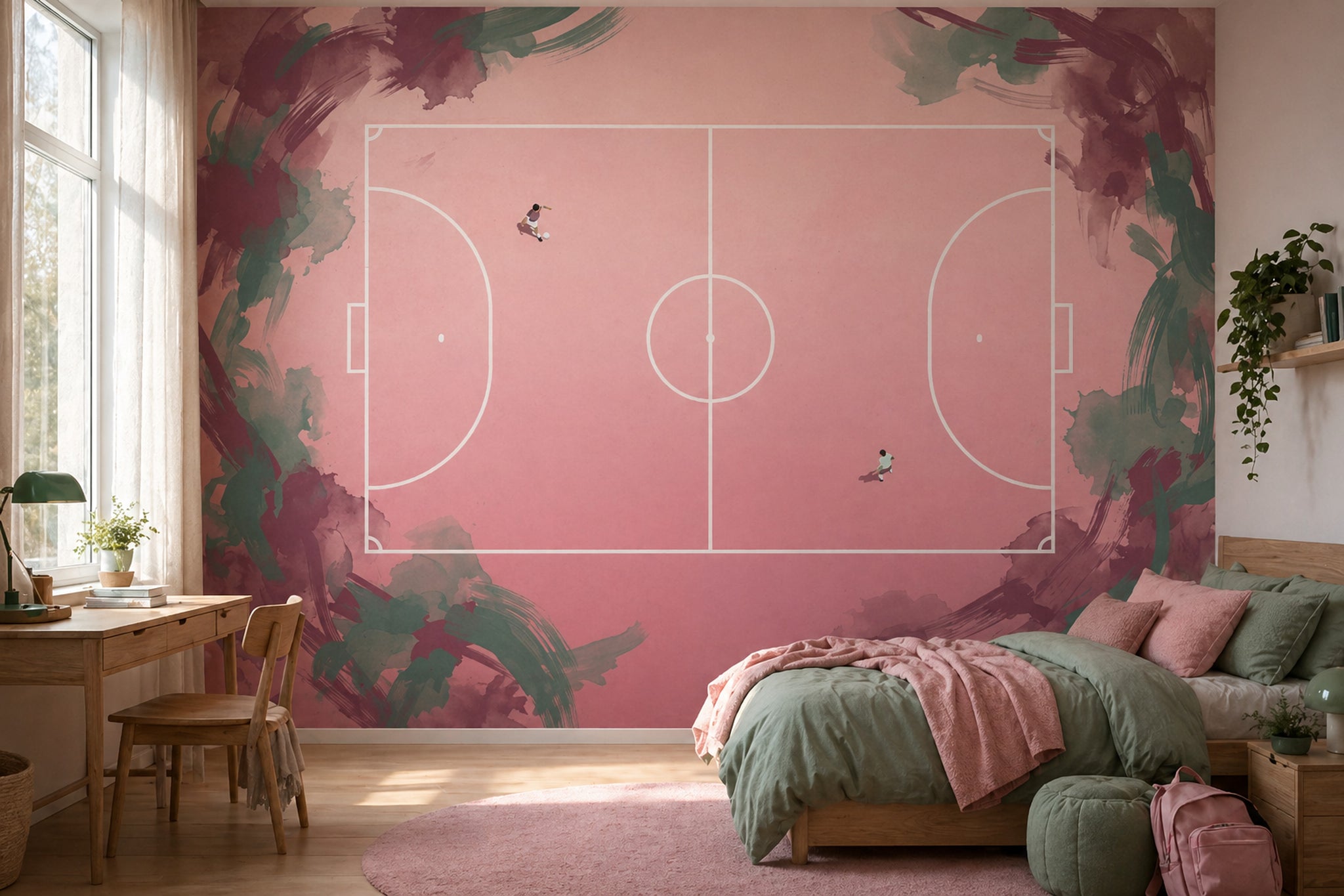 Futbol Sahası Poster Duvar Kağıdı Pembe Suluboya Desenli