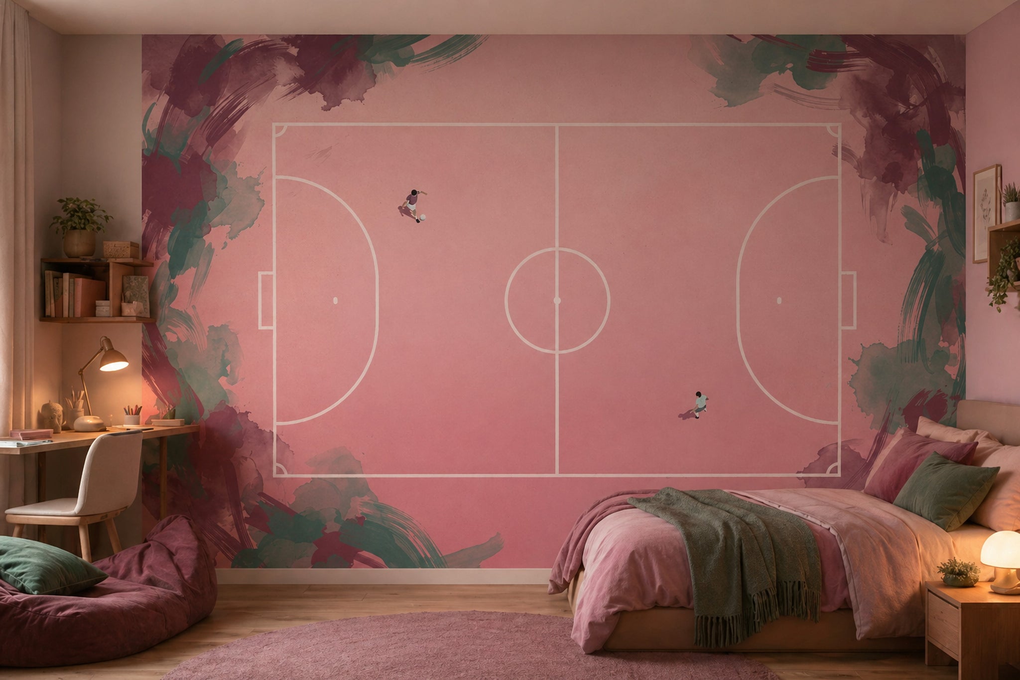 Futbol Sahası Poster Duvar Kağıdı Pembe Suluboya Desenli