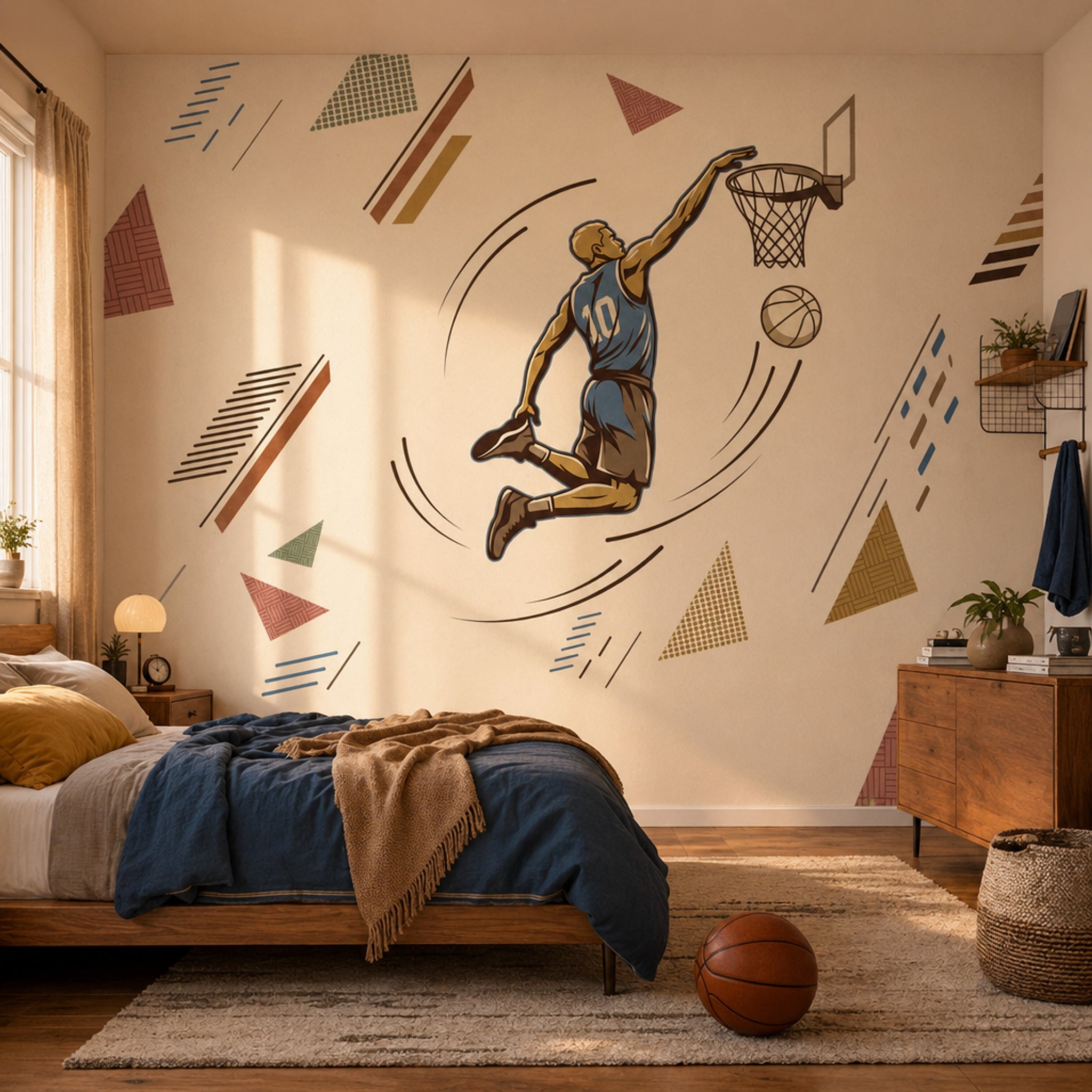 Basketbolcu Figürlü Poster Duvar Kağıdı Geometrik Desenli Genç Odası