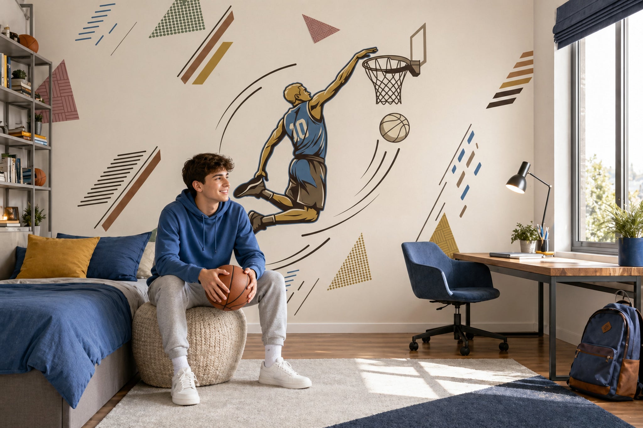Basketbolcu Figürlü Poster Duvar Kağıdı Geometrik Desenli Genç Odası