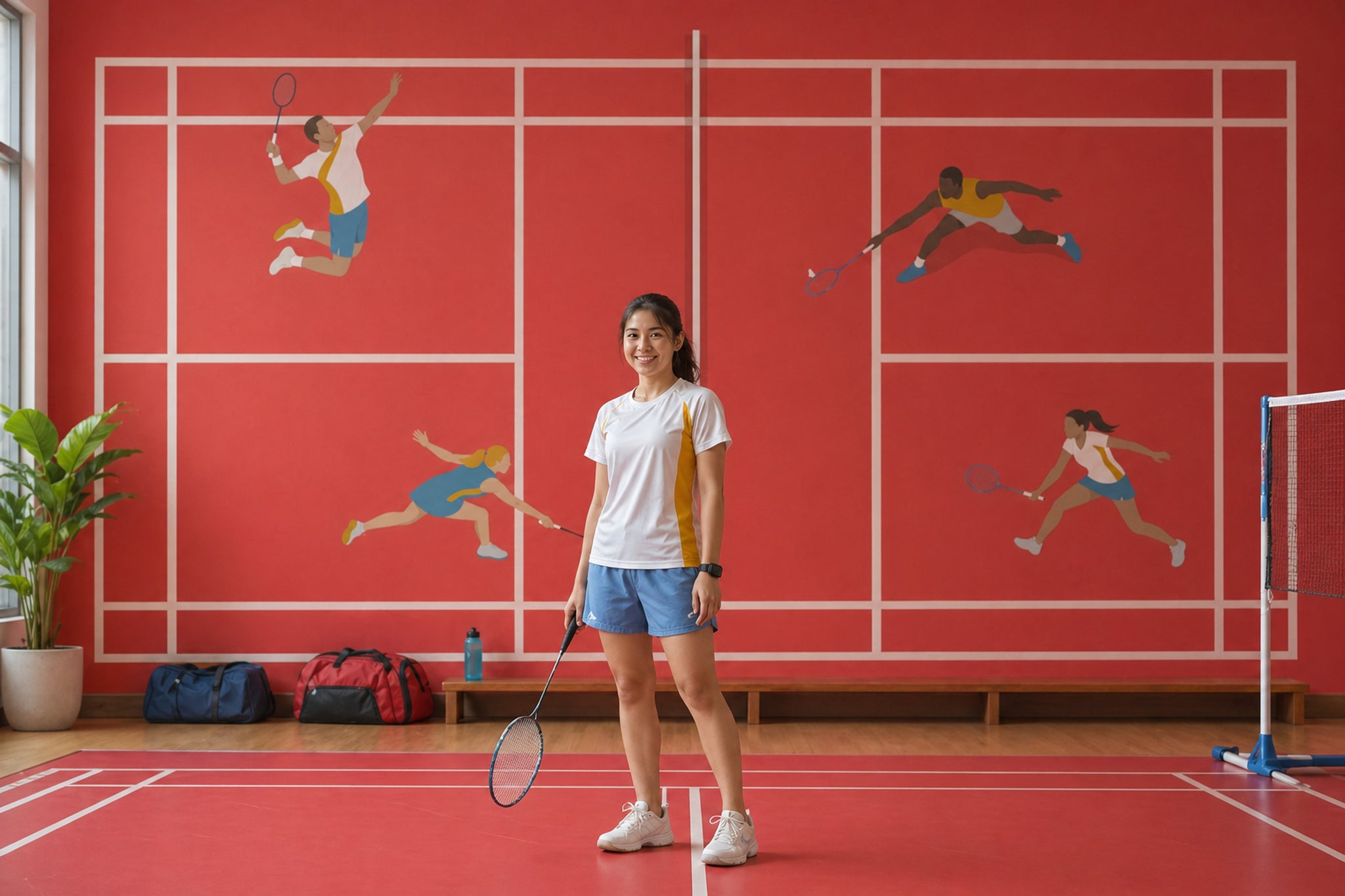 Badminton Spor Temalı Poster Duvar Kağıdı Kırmızı Salon Duvarı