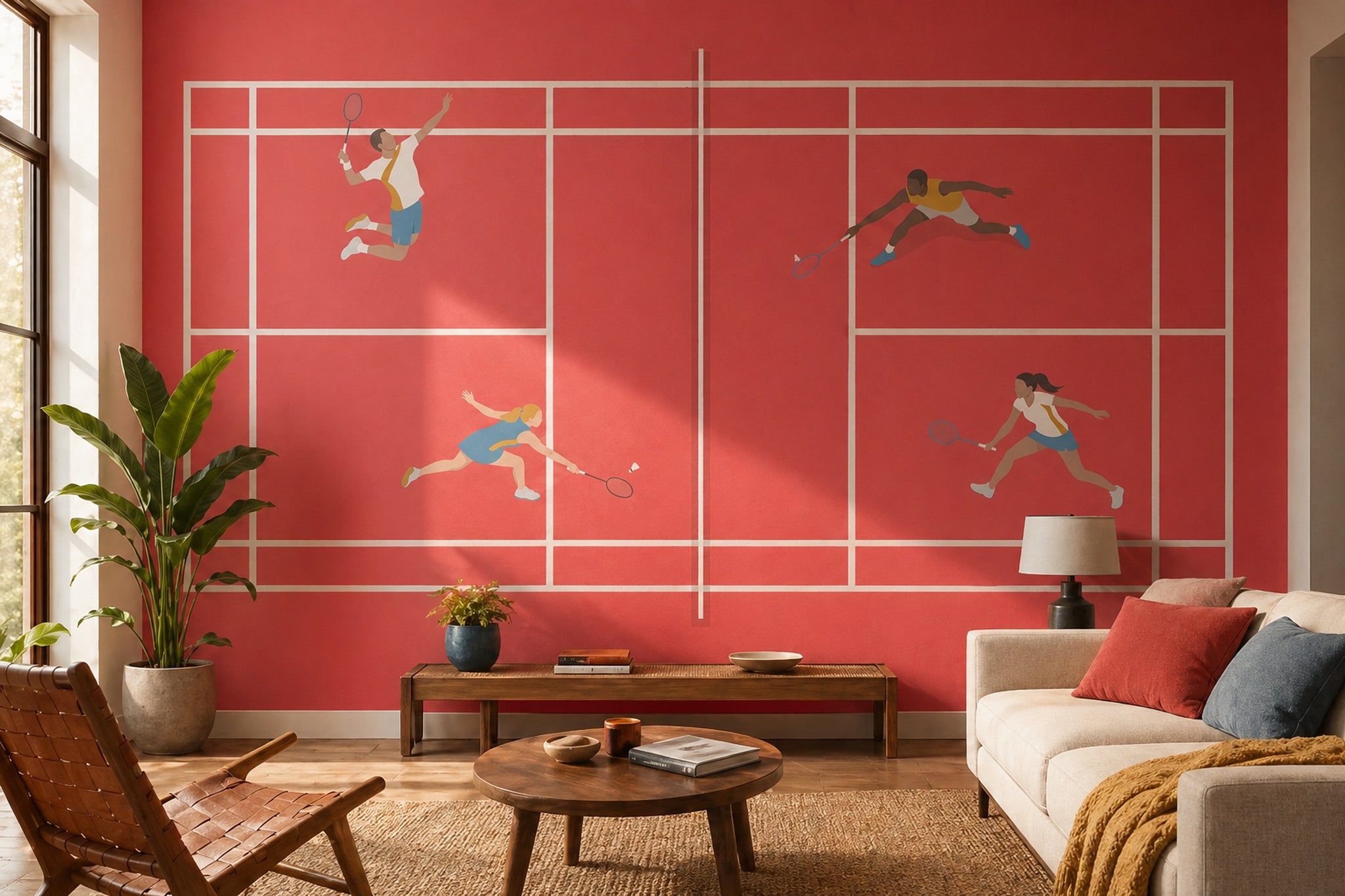 Badminton Spor Temalı Poster Duvar Kağıdı Kırmızı Salon Duvarı