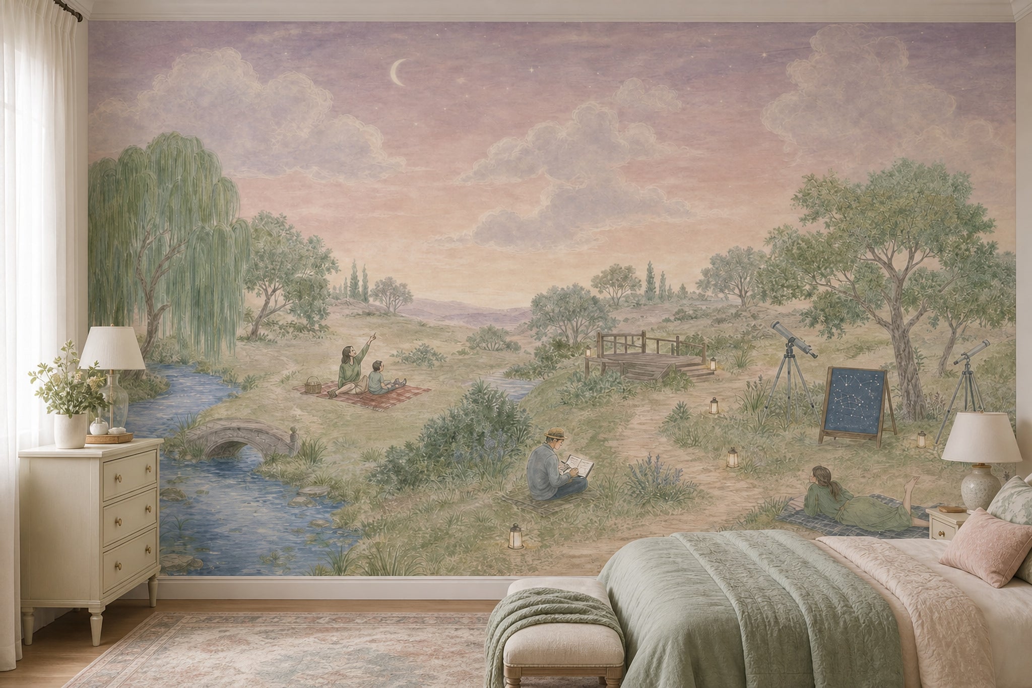 Ay Işığı Manzaralı Poster Duvar Kağıdı Pastel Gökyüzü Yatak Odası